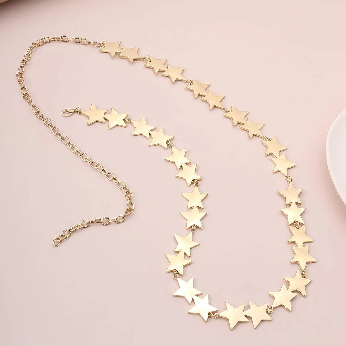 Geometric Gold Silver Tone Celestial Star Waist Chain
