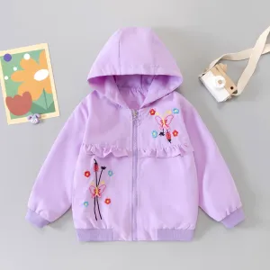 Girls Butterfly Embroidered Hooded Jacket