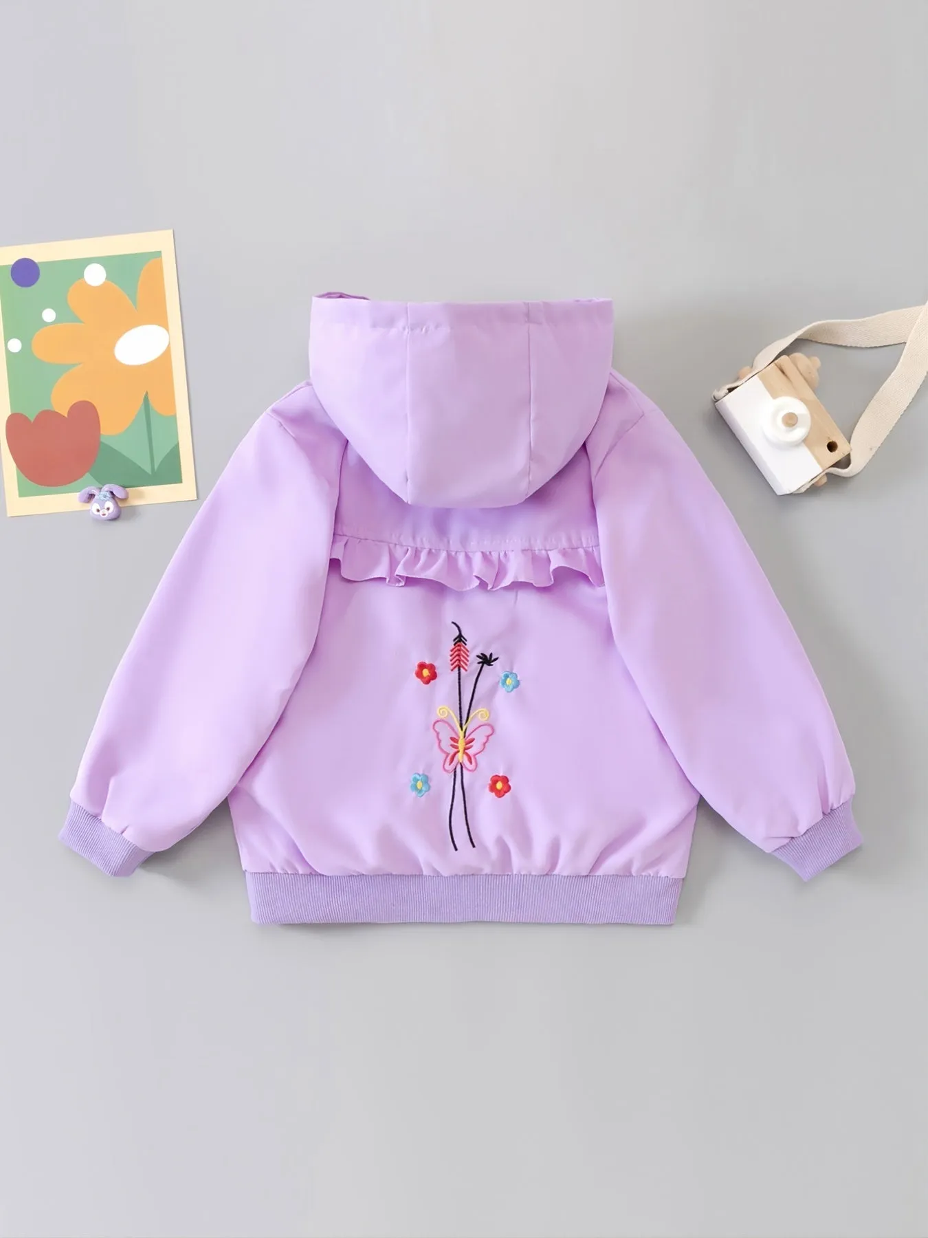 Girls Butterfly Embroidered Hooded Jacket