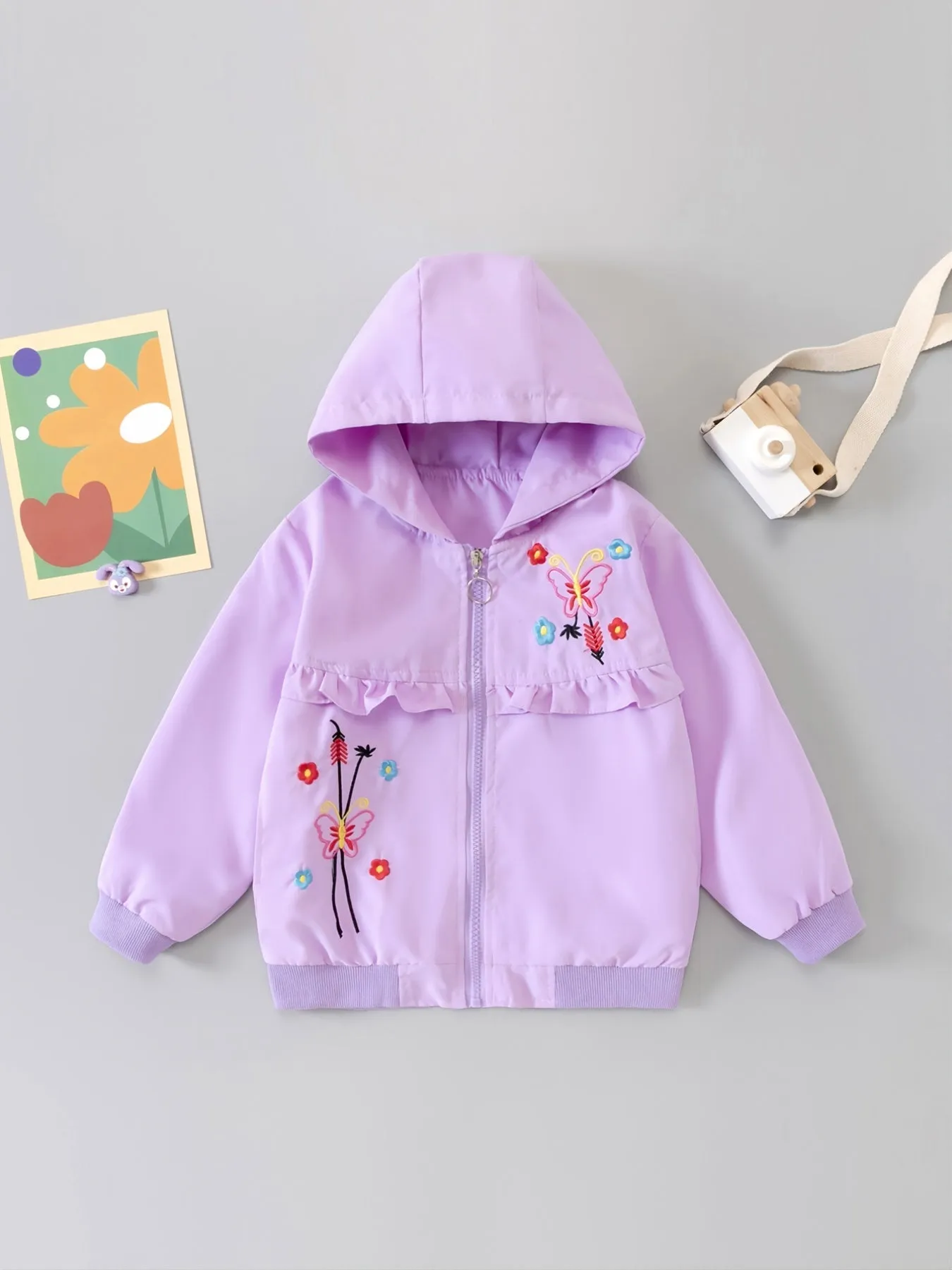 Girls Butterfly Embroidered Hooded Jacket