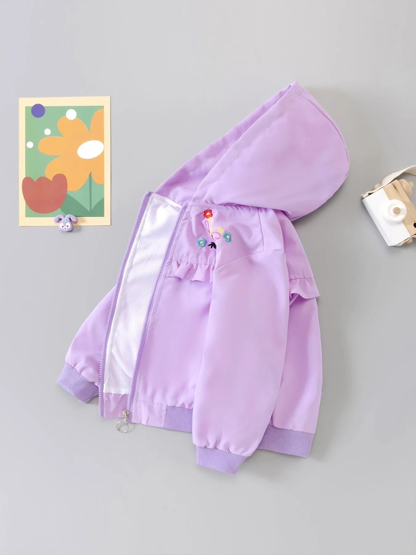 Girls Butterfly Embroidered Hooded Jacket