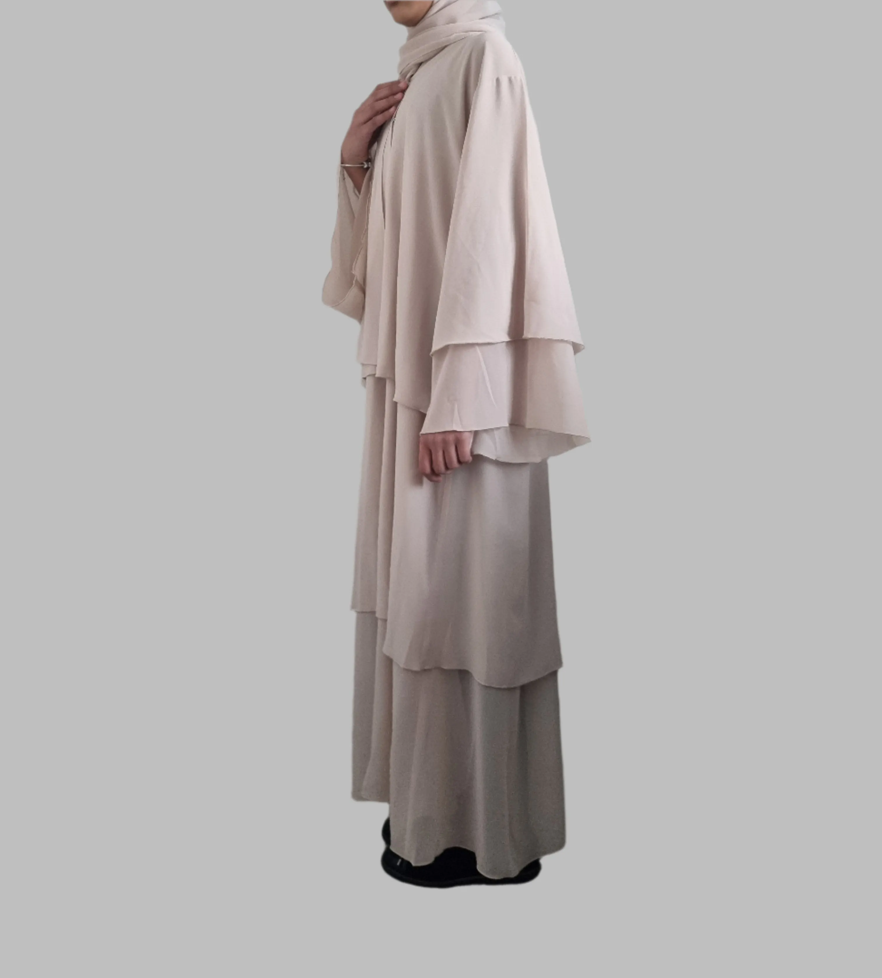 Girls Chiffon Layered Abaya - Beige