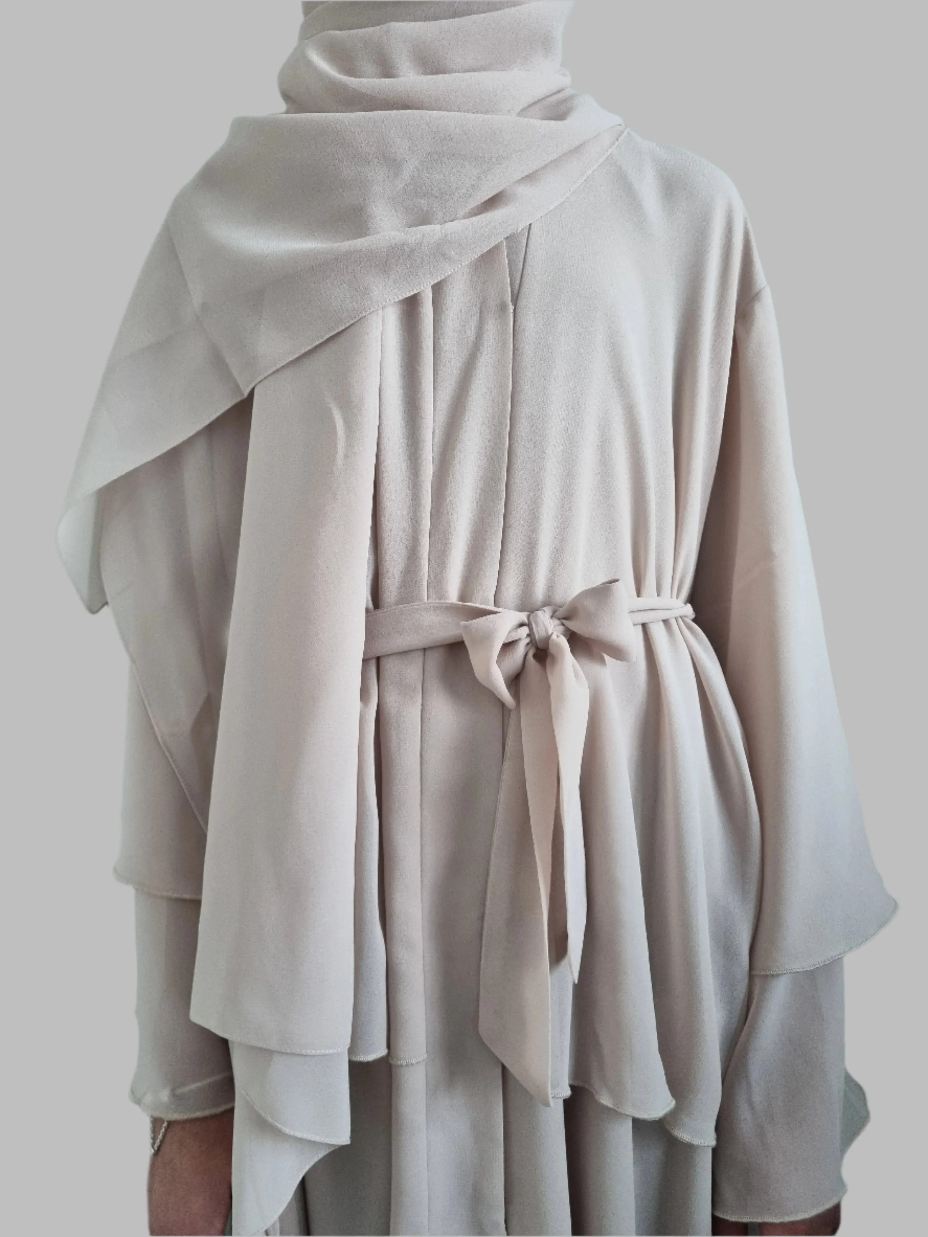 Girls Chiffon Layered Abaya - Beige