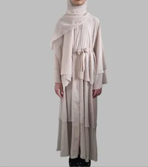 Girls Chiffon Layered Abaya - Beige