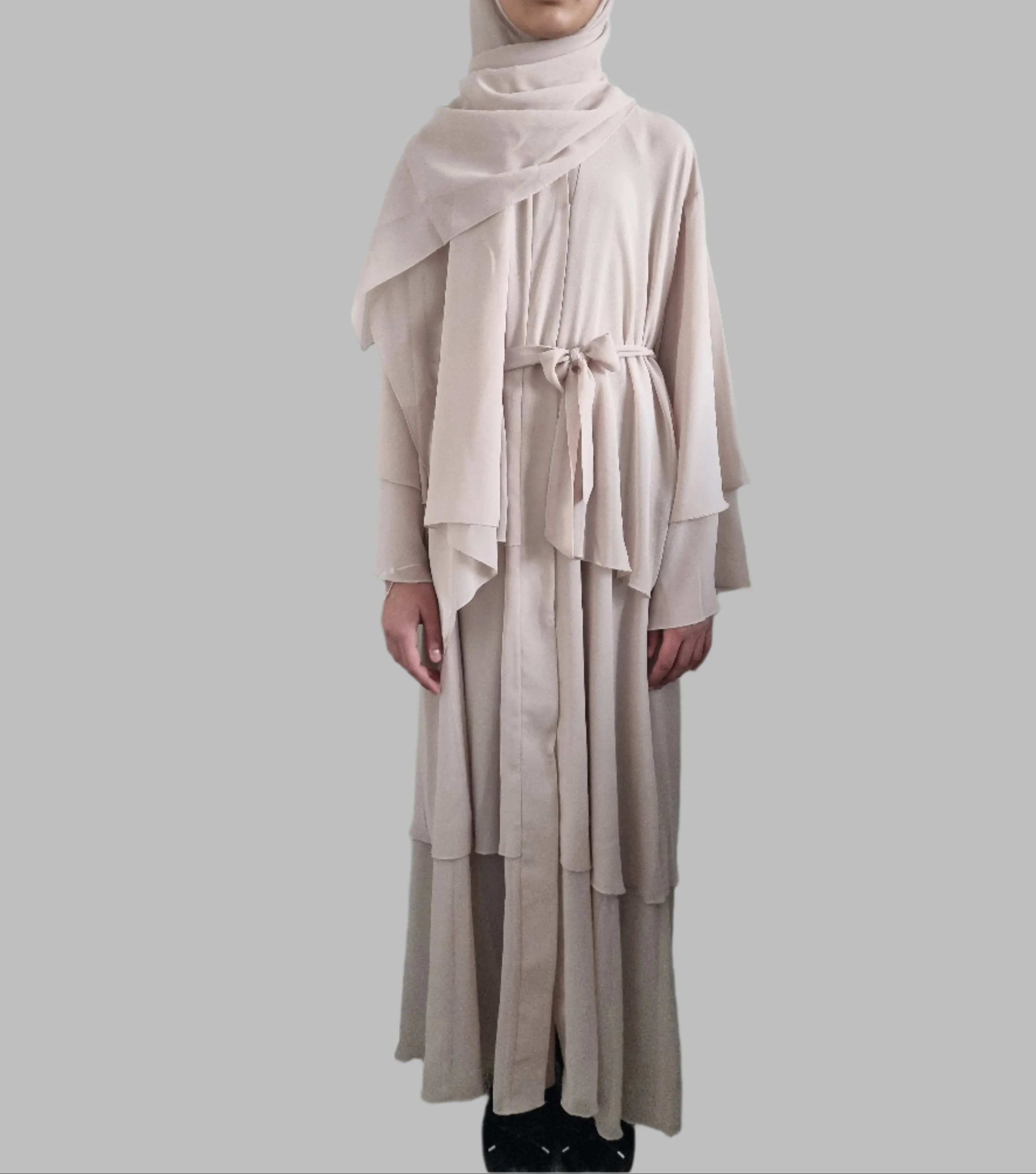 Girls Chiffon Layered Abaya - Beige