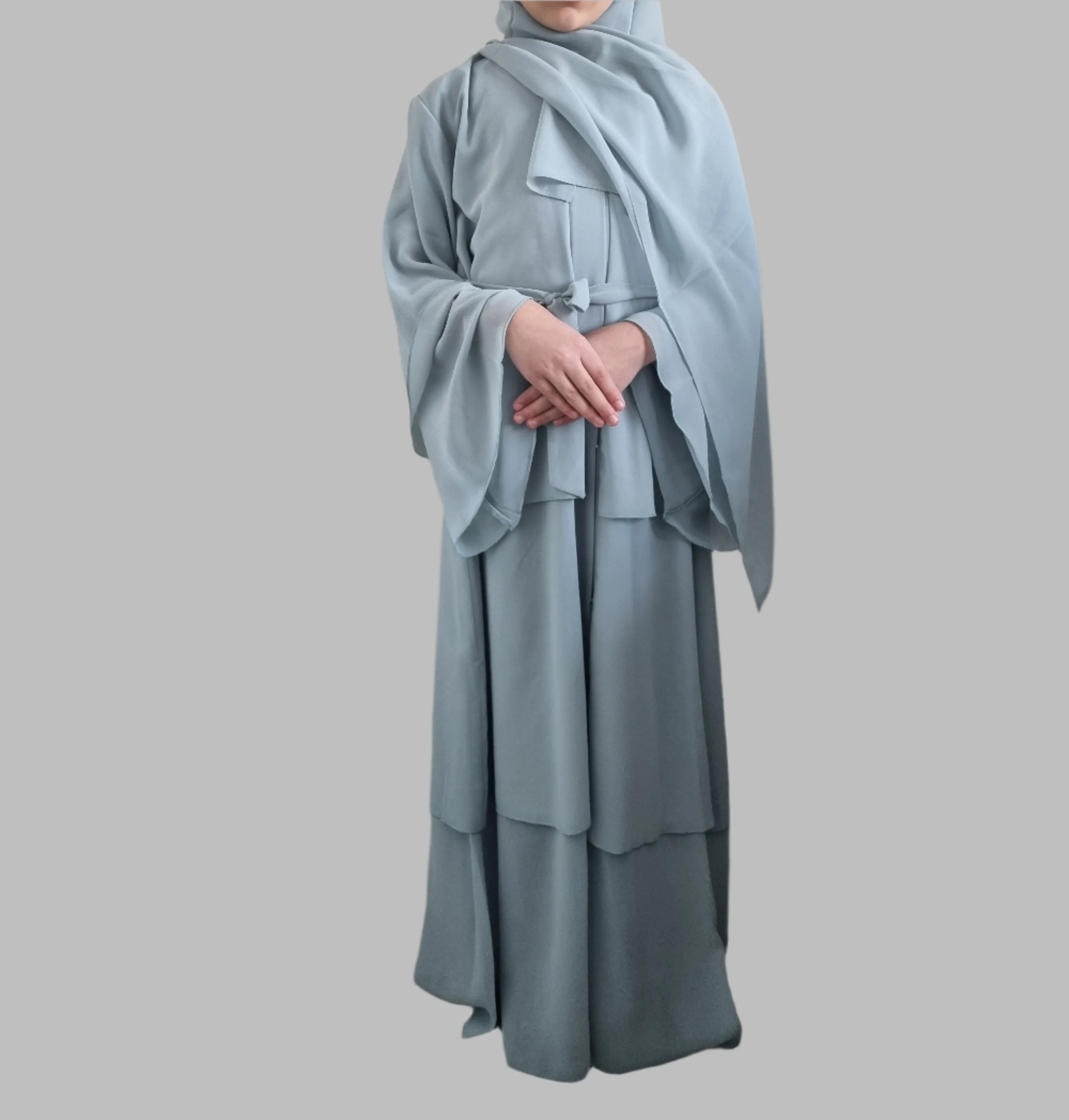 Girls Chiffon Layered Abaya - Blue