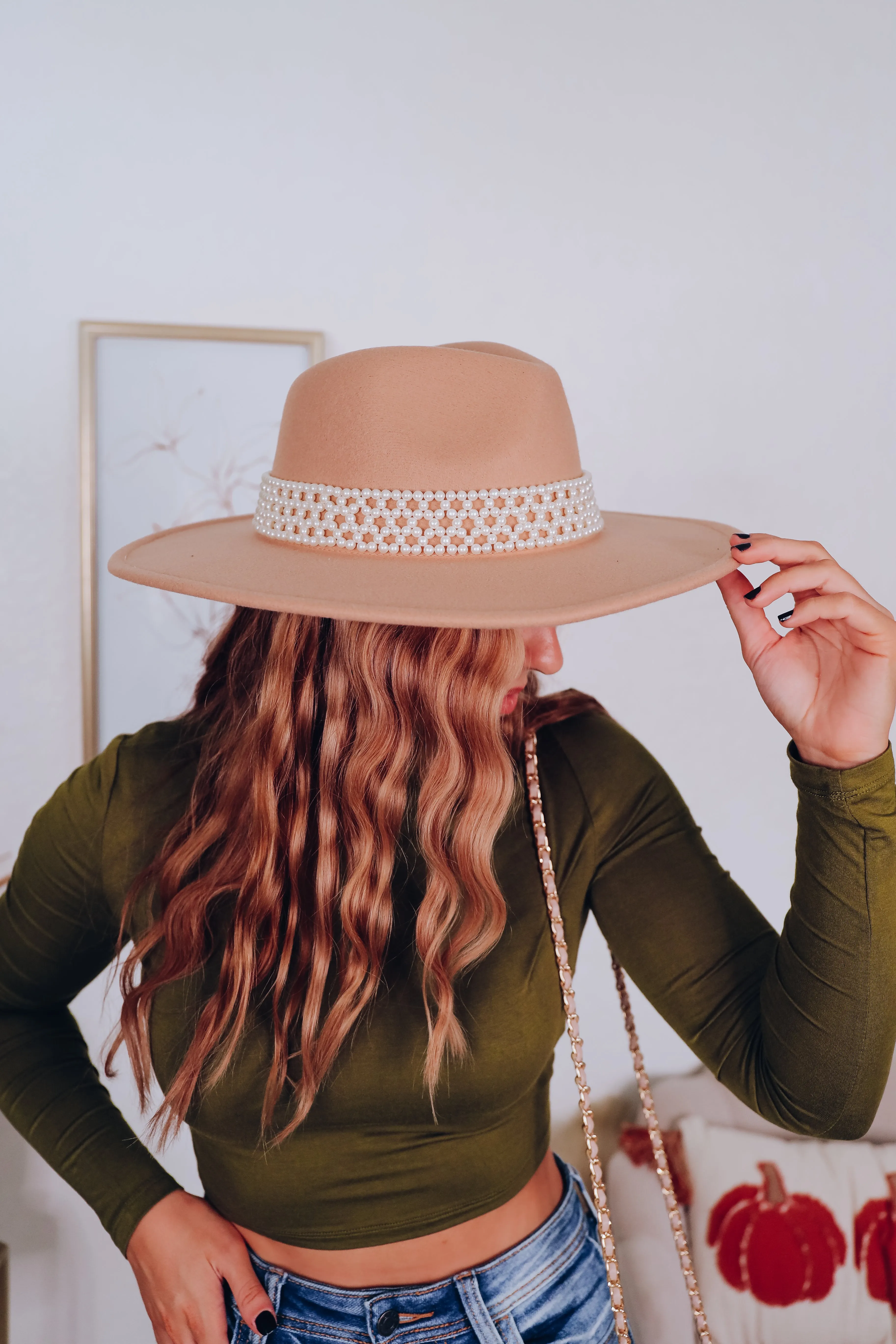 Girly Pearl Rancher Hat - Beige
