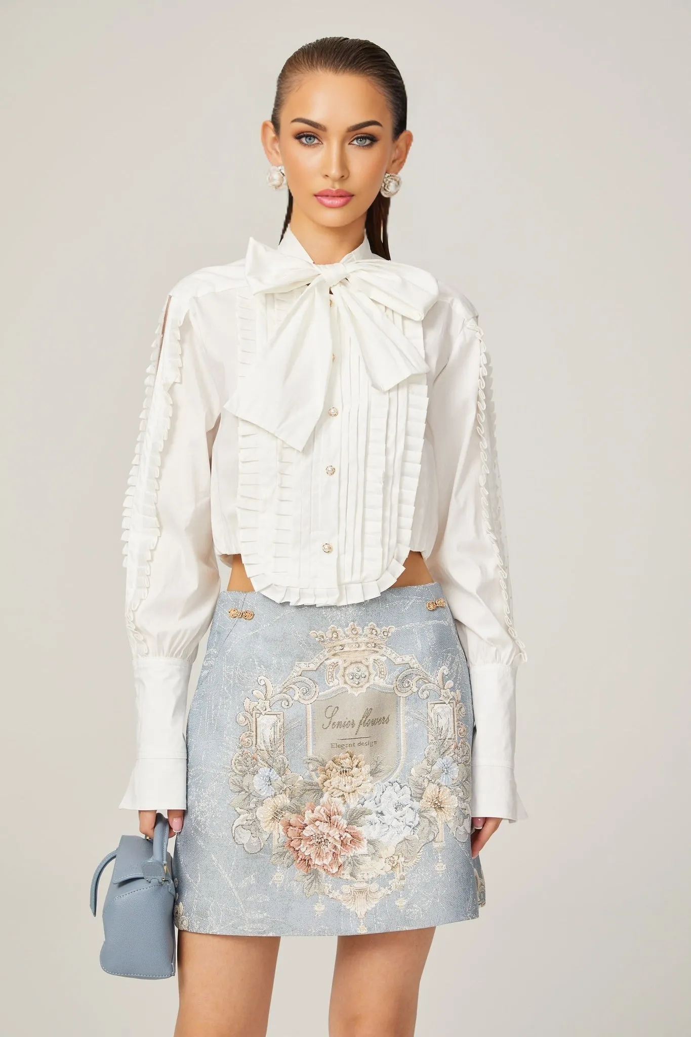 Giulietta Shirt White Pleated Scarf Collar Trendy Top