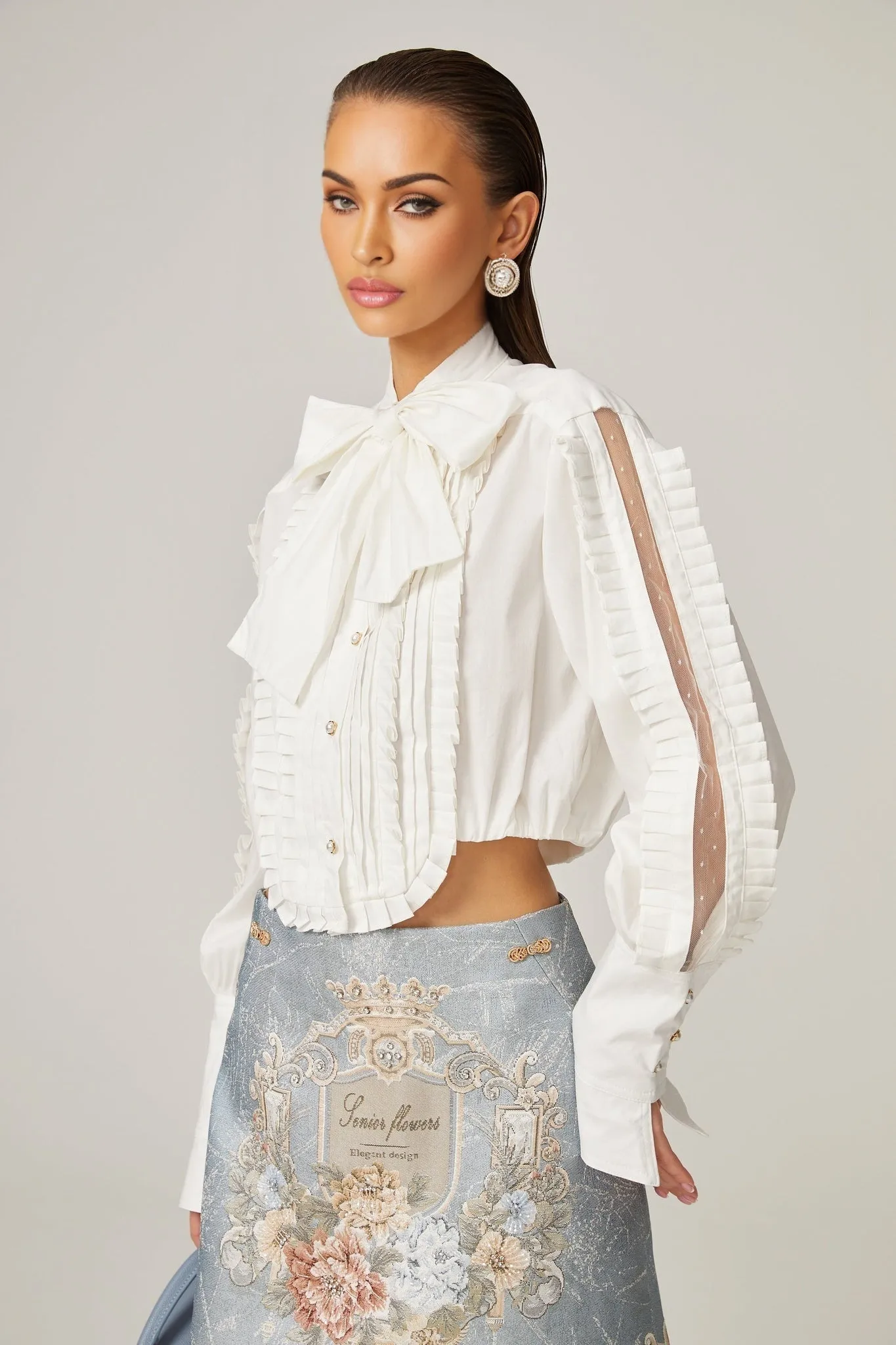 Giulietta Shirt White Pleated Scarf Collar Trendy Top
