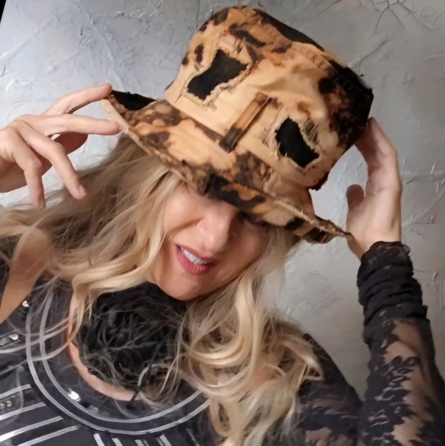GIVE ME YOUR CANDY / Bohemian Shabby Chic Top Hat Upcycled Denim Distressed Boro Dyed Acid-washed
