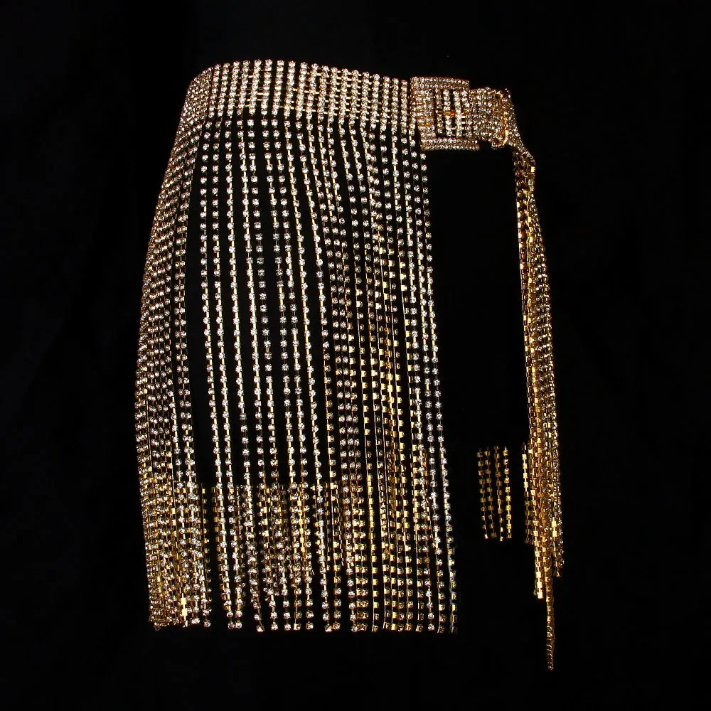 Glitter Crystal Tassel Mini Skirt Rhinestone Chain Belt