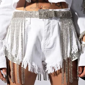 Glitter Crystal Tassel Mini Skirt Rhinestone Chain Belt