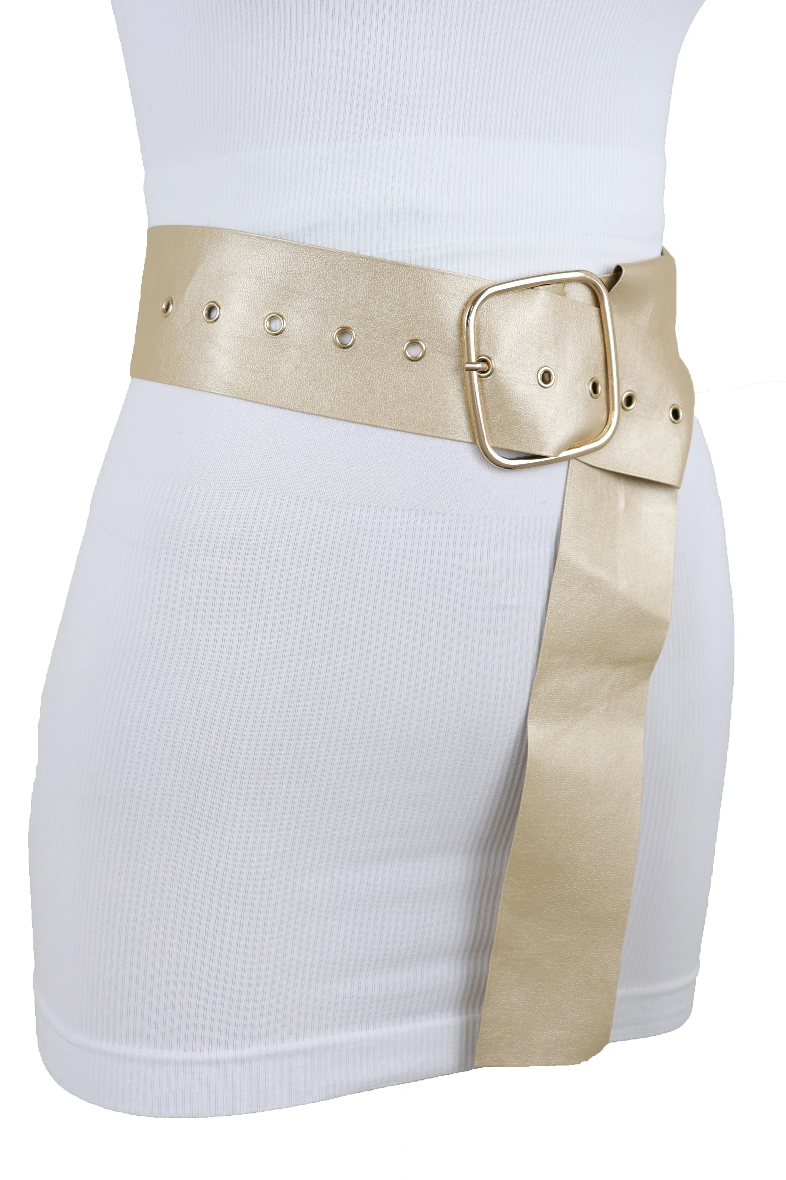 Gold Extra Long Fabric Wide Waistband Fashion Belt Adjustable Size XS S