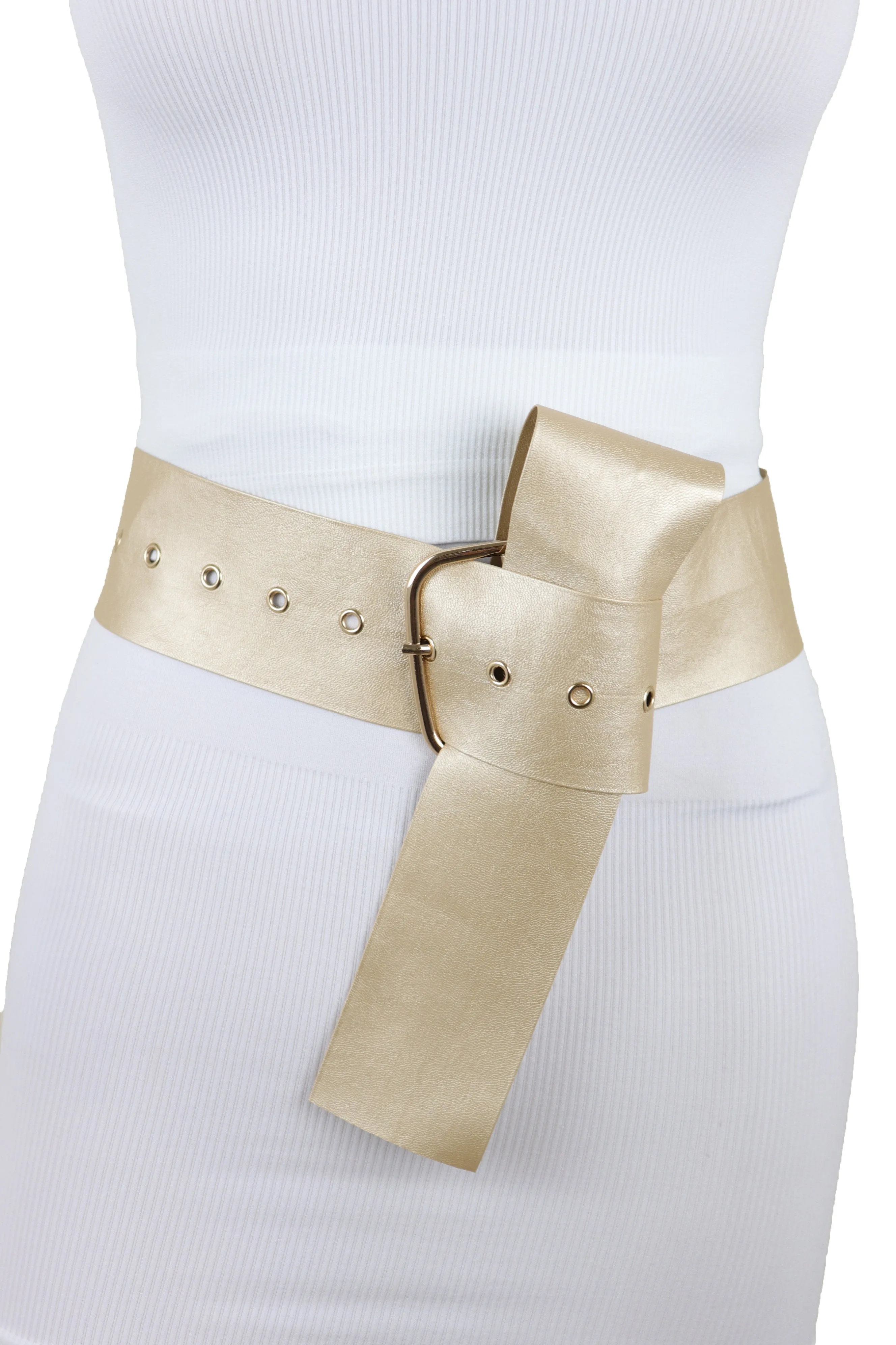 Gold Extra Long Fabric Wide Waistband Fashion Belt Adjustable Size XS S