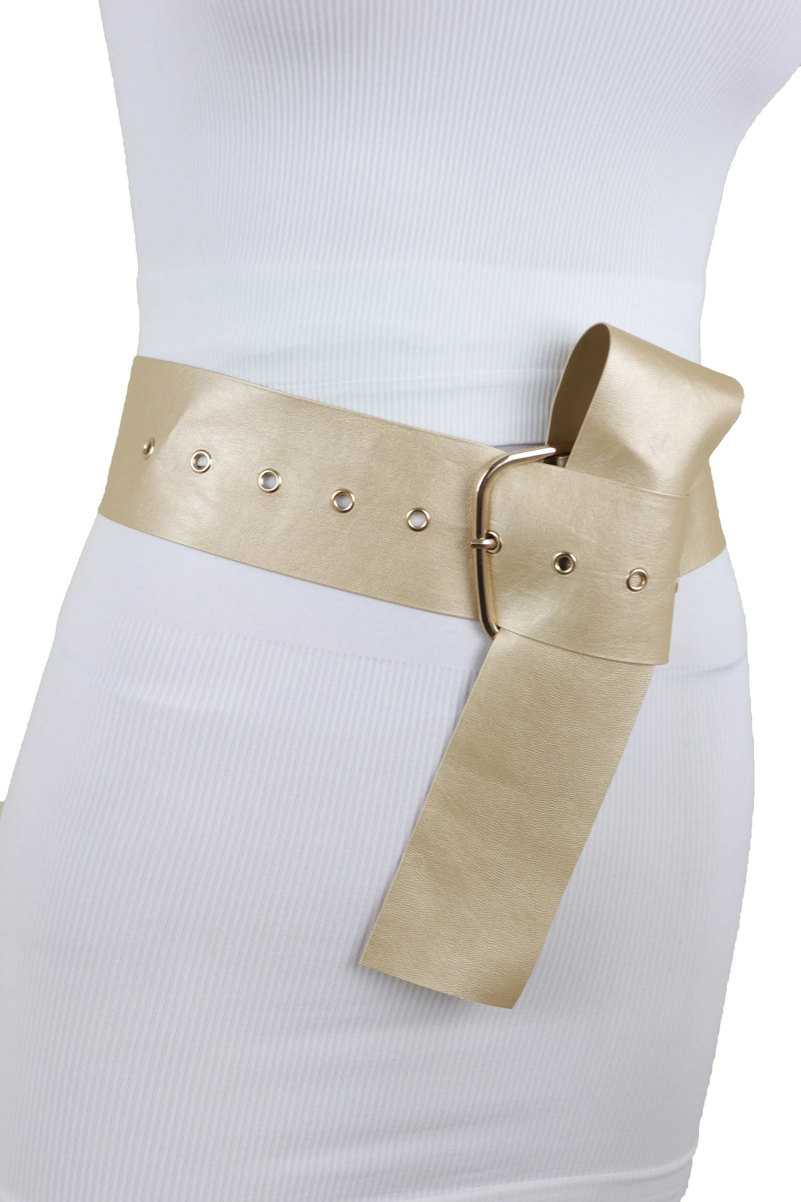 Gold Extra Long Fabric Wide Waistband Fashion Belt Adjustable Size XS S