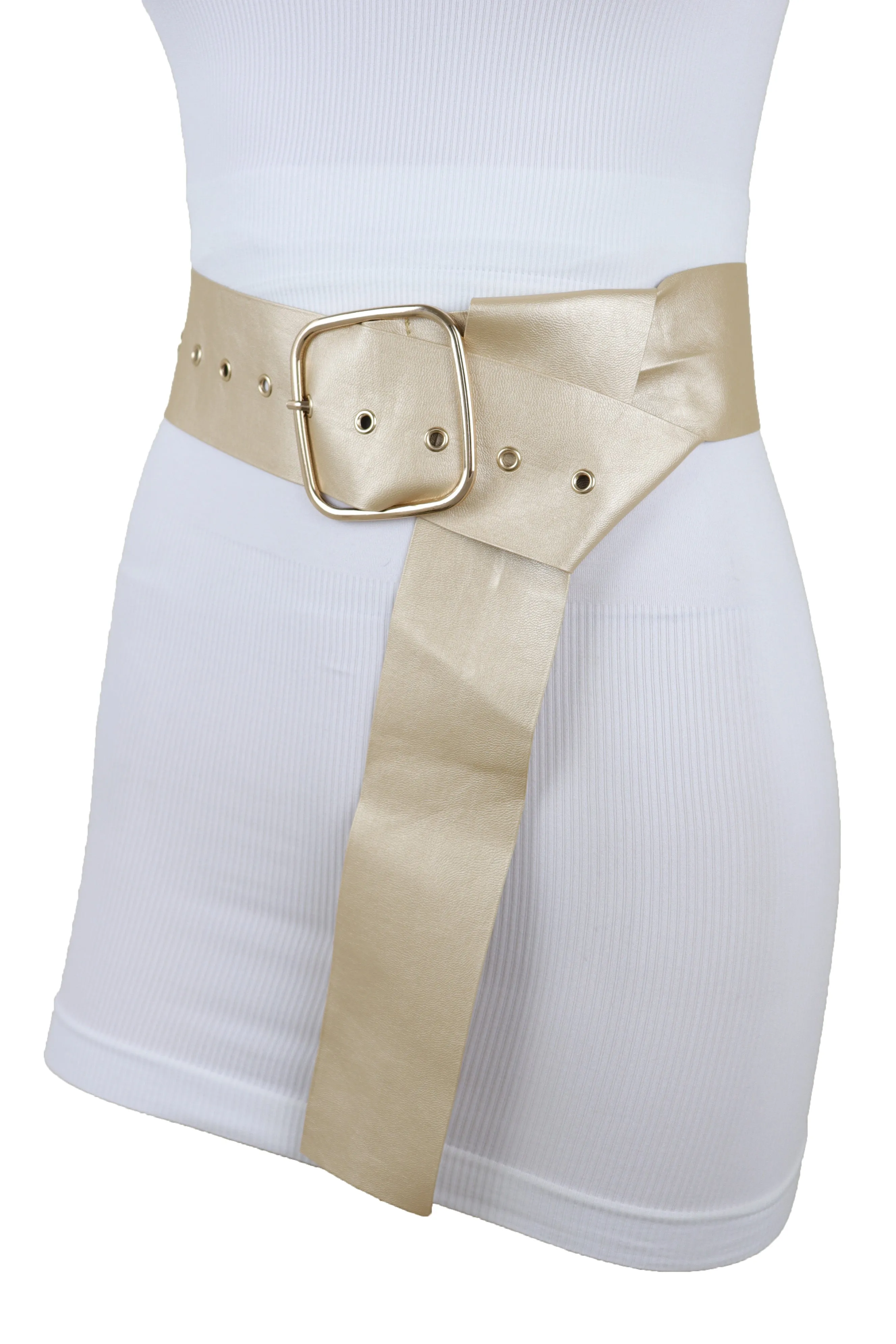 Gold Extra Long Fabric Wide Waistband Fashion Belt Adjustable Size XS S