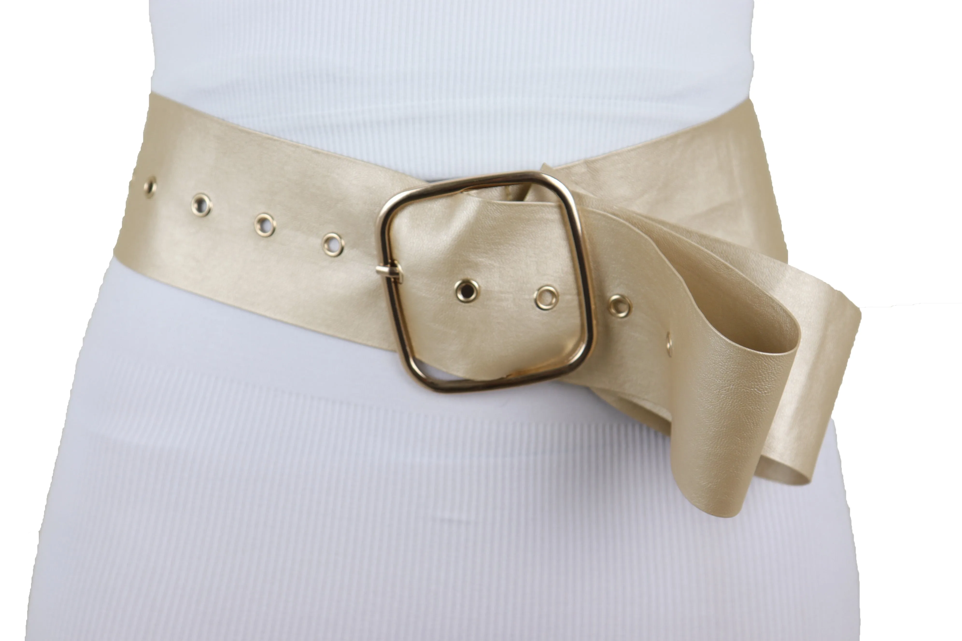 Gold Extra Long Fabric Wide Waistband Fashion Belt Adjustable Size XS S