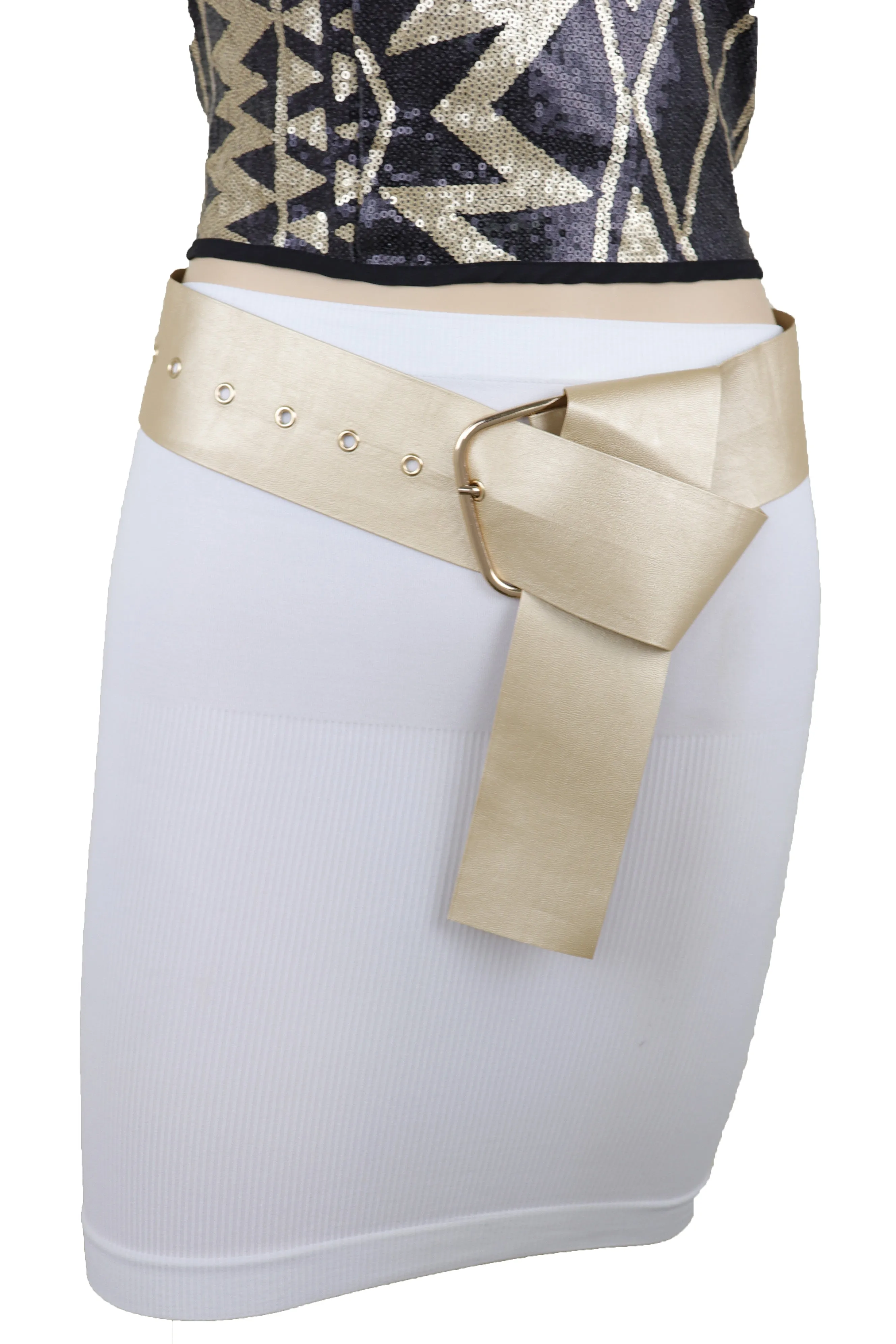 Gold Extra Long Fabric Wide Waistband Fashion Belt Adjustable Size XS S