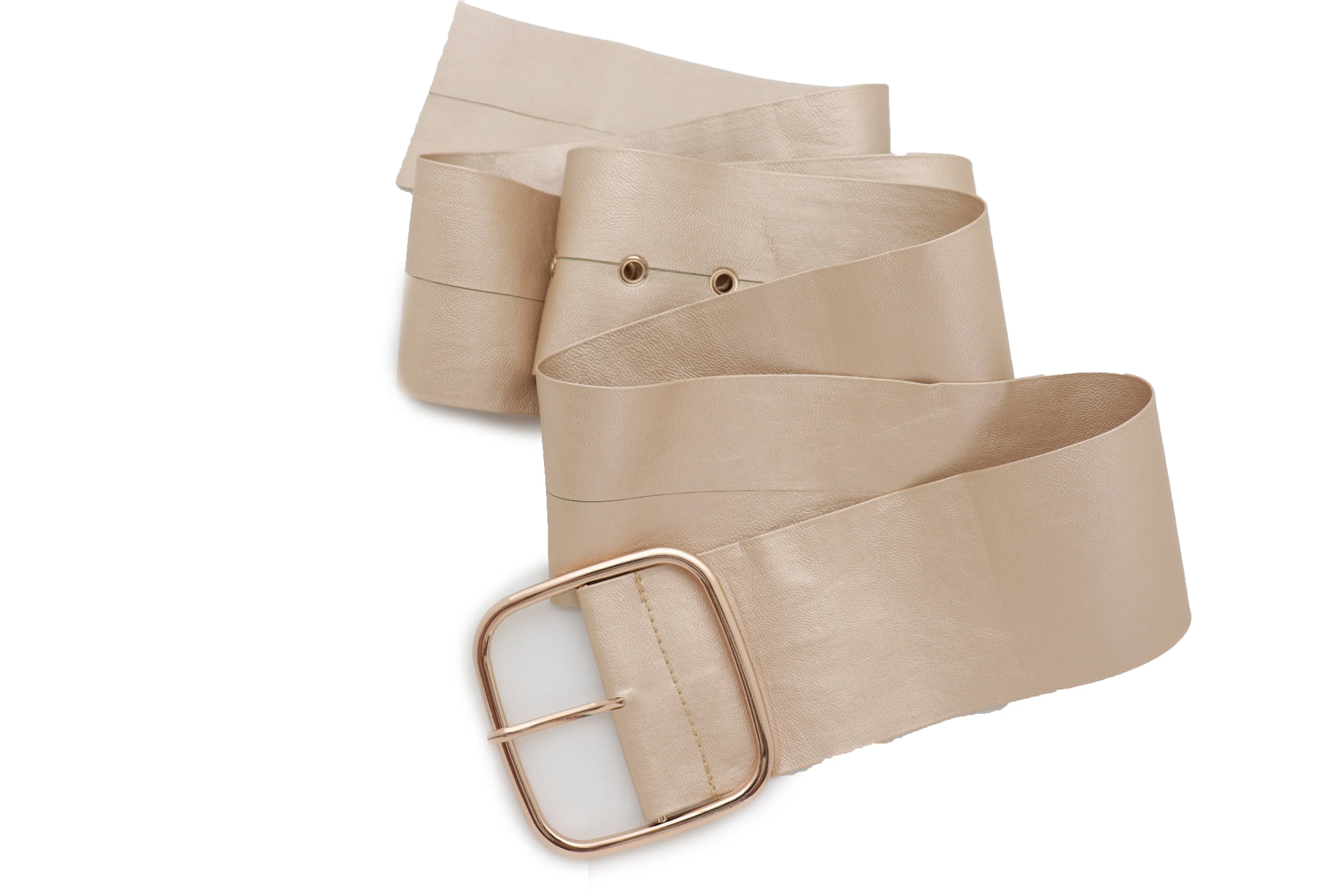Gold Extra Long Fabric Wide Waistband Fashion Belt Adjustable Size XS S