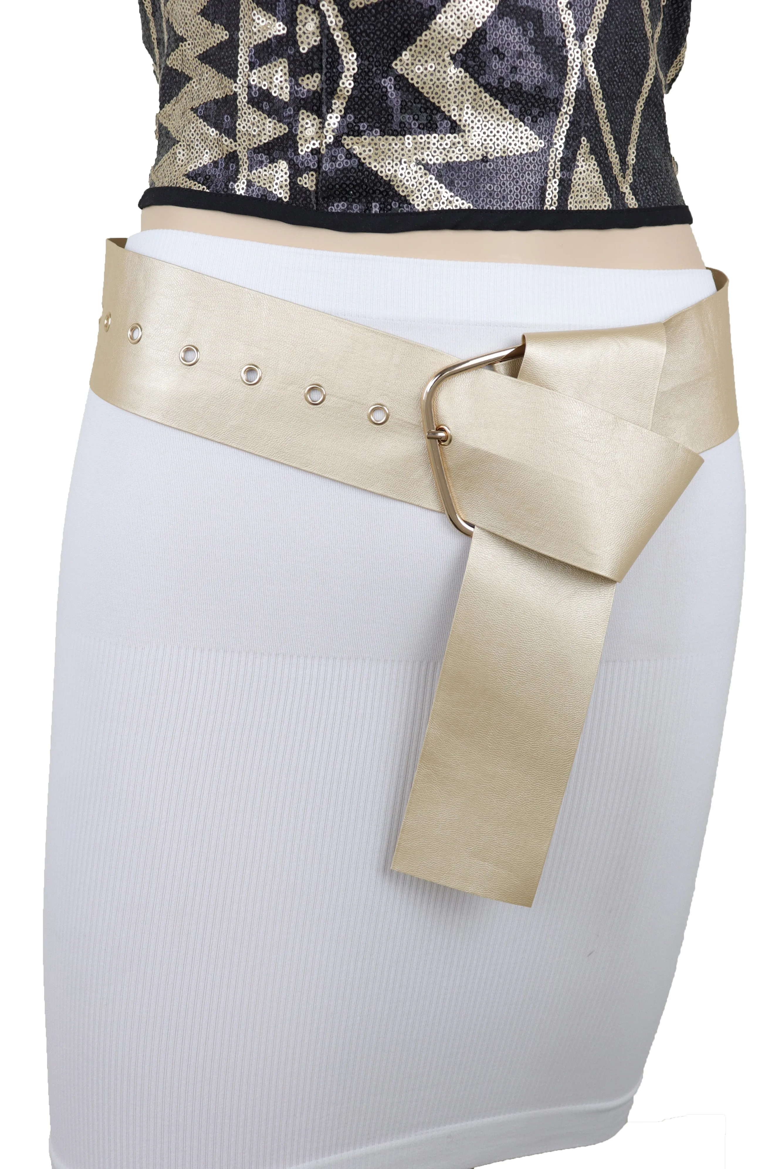 Gold Extra Long Fabric Wide Waistband Fashion Belt Adjustable Size XS S