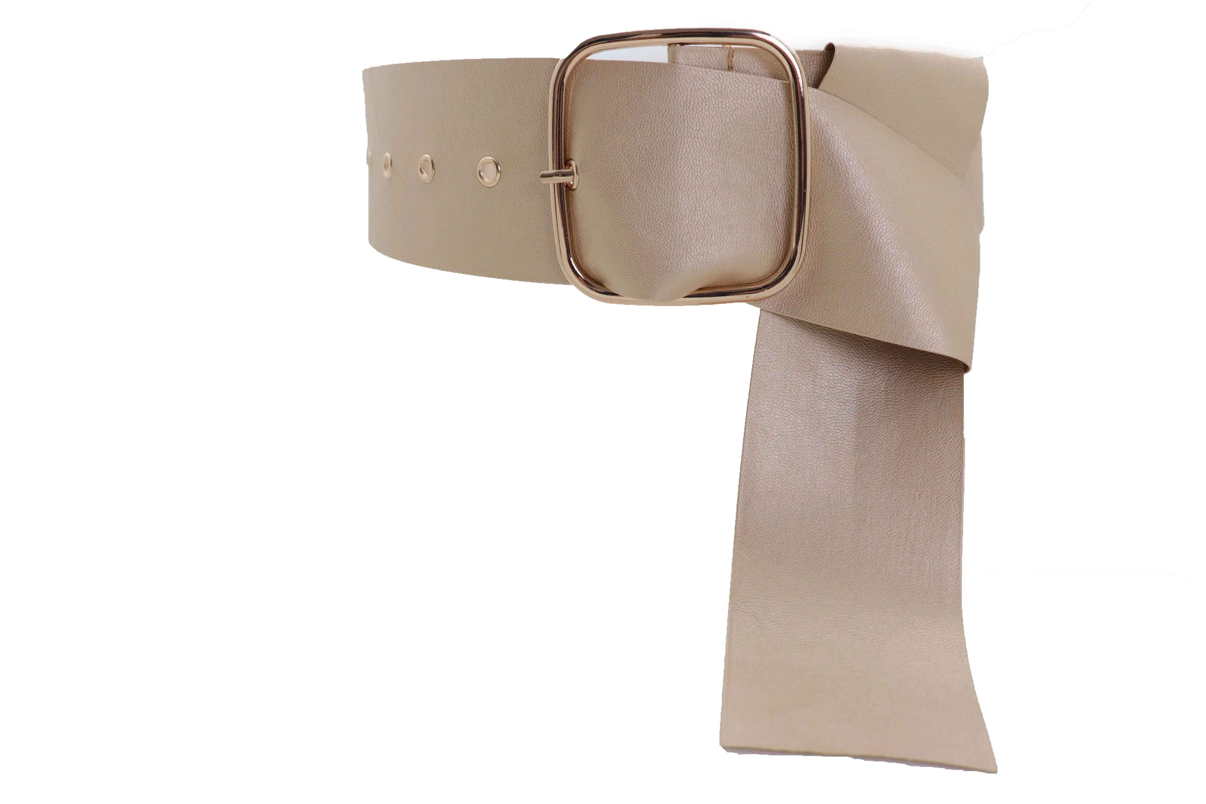 Gold Extra Long Fabric Wide Waistband Fashion Belt Adjustable Size XS S
