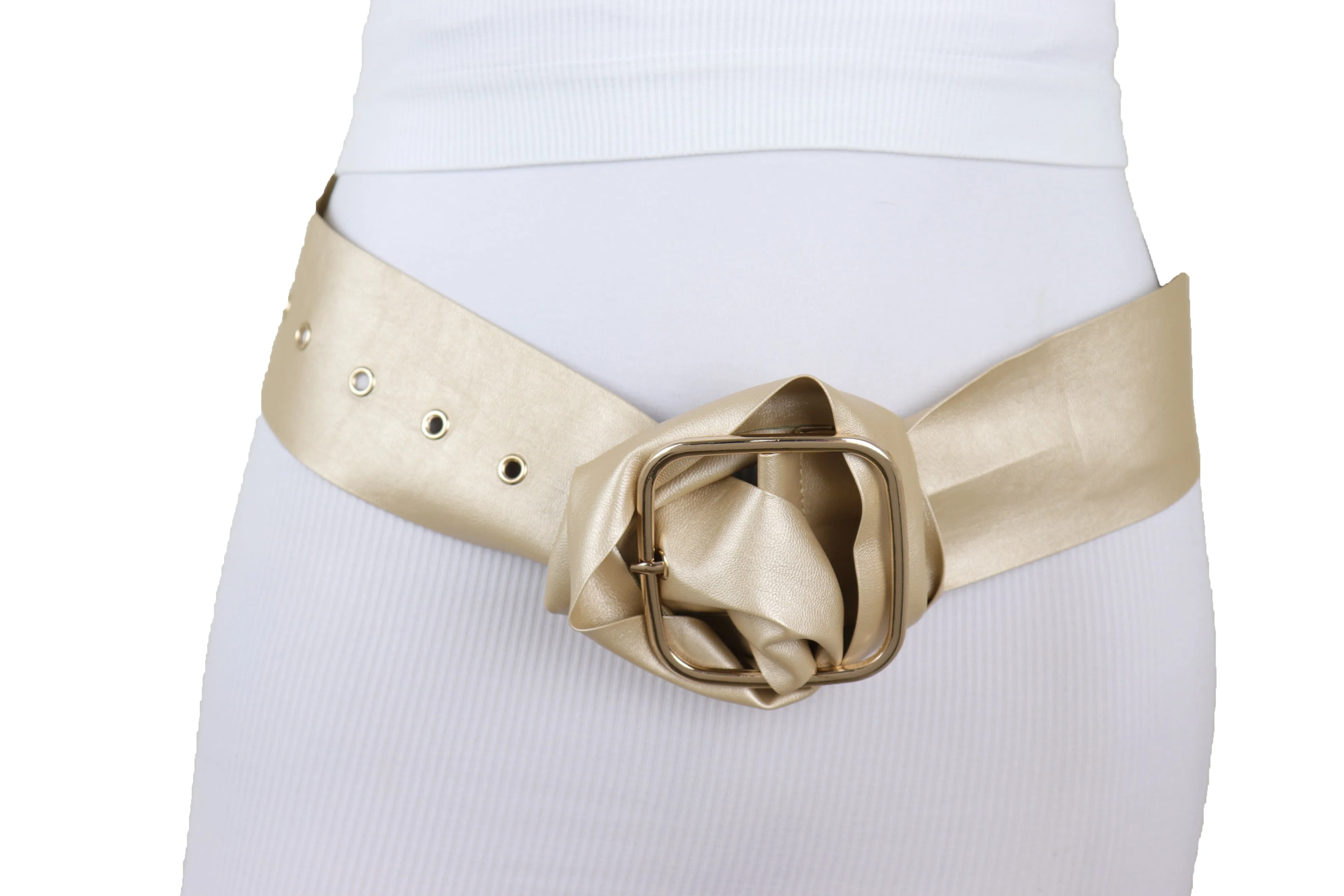 Gold Extra Long Fabric Wide Waistband Fashion Belt Adjustable Size XS S