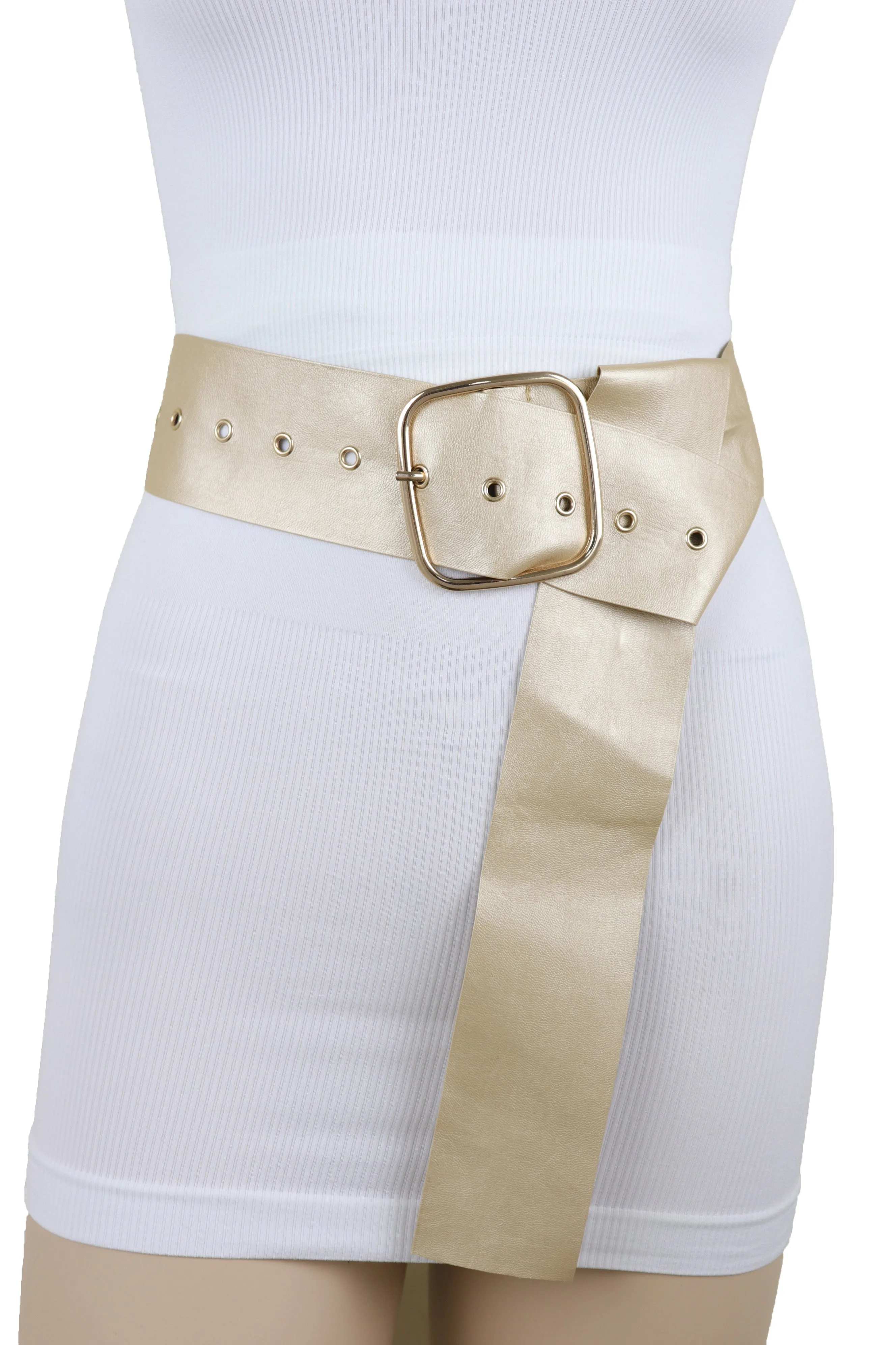 Gold Extra Long Fabric Wide Waistband Fashion Belt Adjustable Size XS S