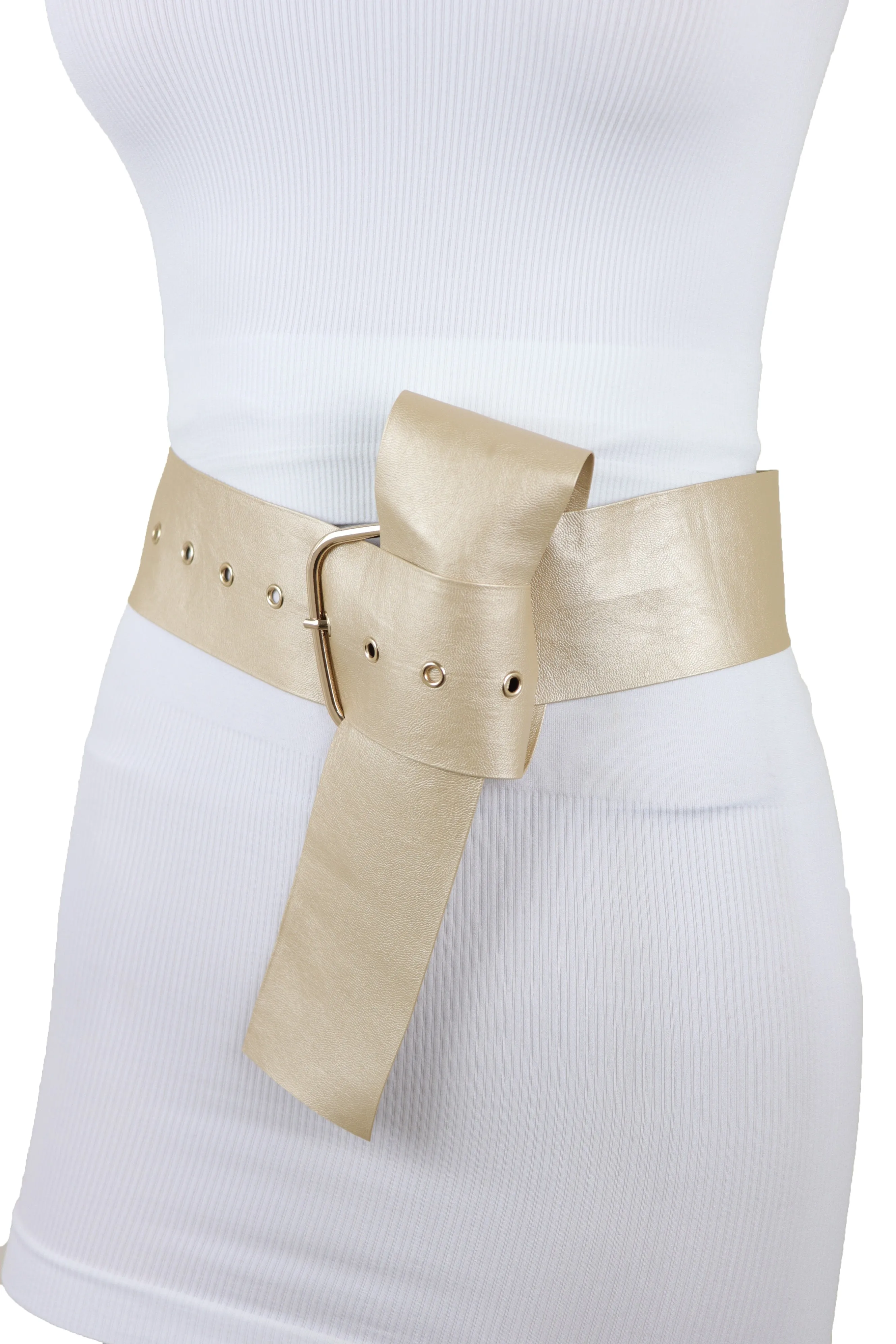 Gold Extra Long Fabric Wide Waistband Fashion Belt Adjustable Size XS S