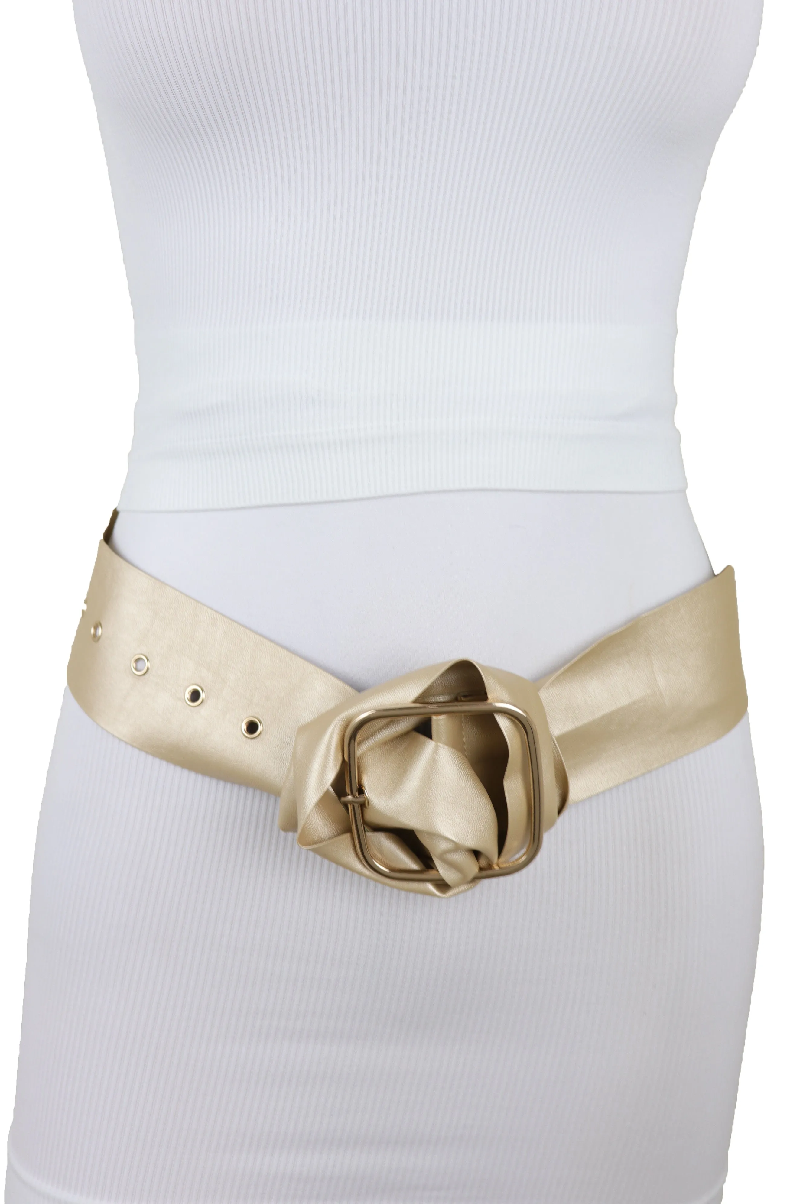 Gold Extra Long Fabric Wide Waistband Fashion Belt Adjustable Size XS S