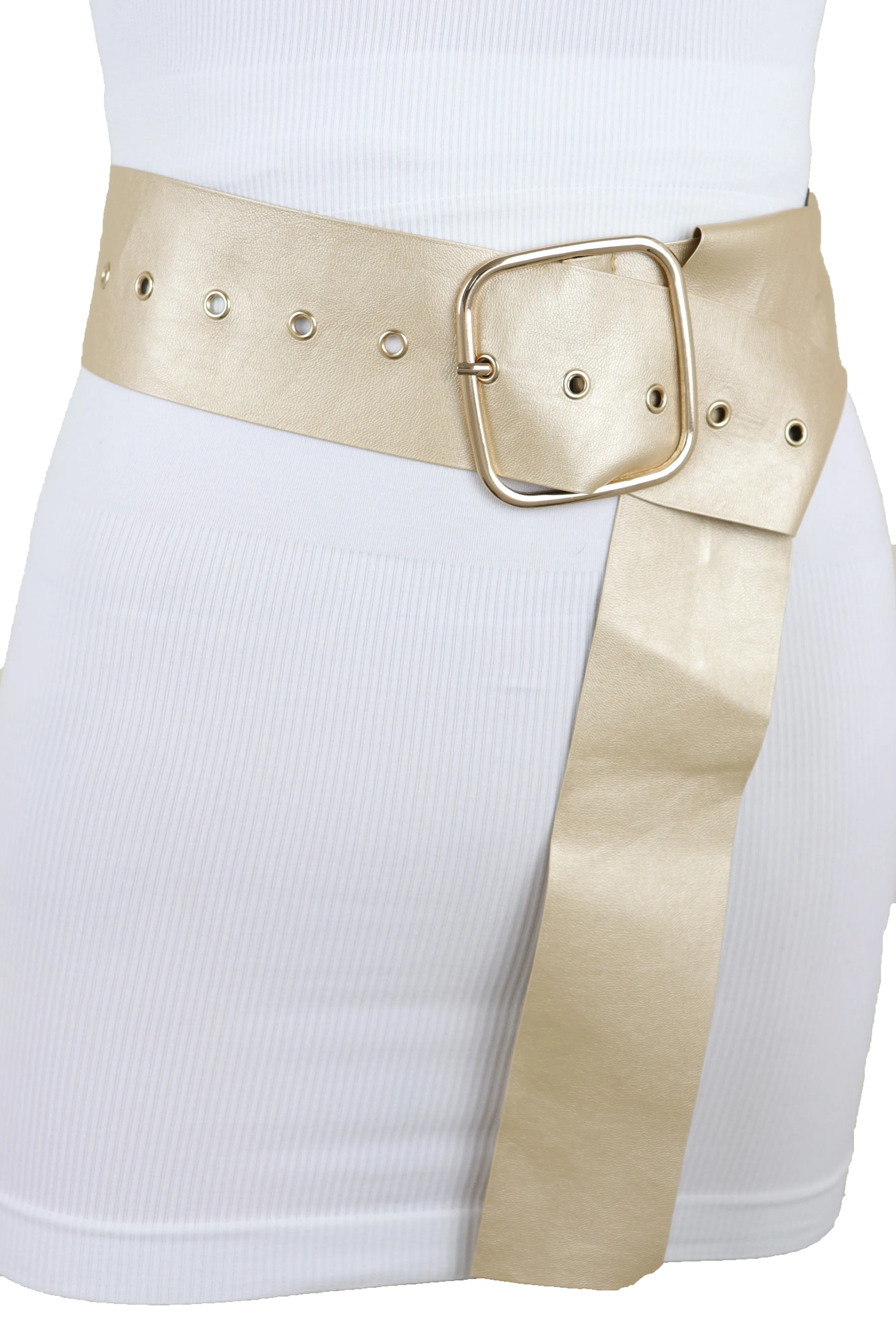 Gold Extra Long Fabric Wide Waistband Fashion Belt Adjustable Size XS S