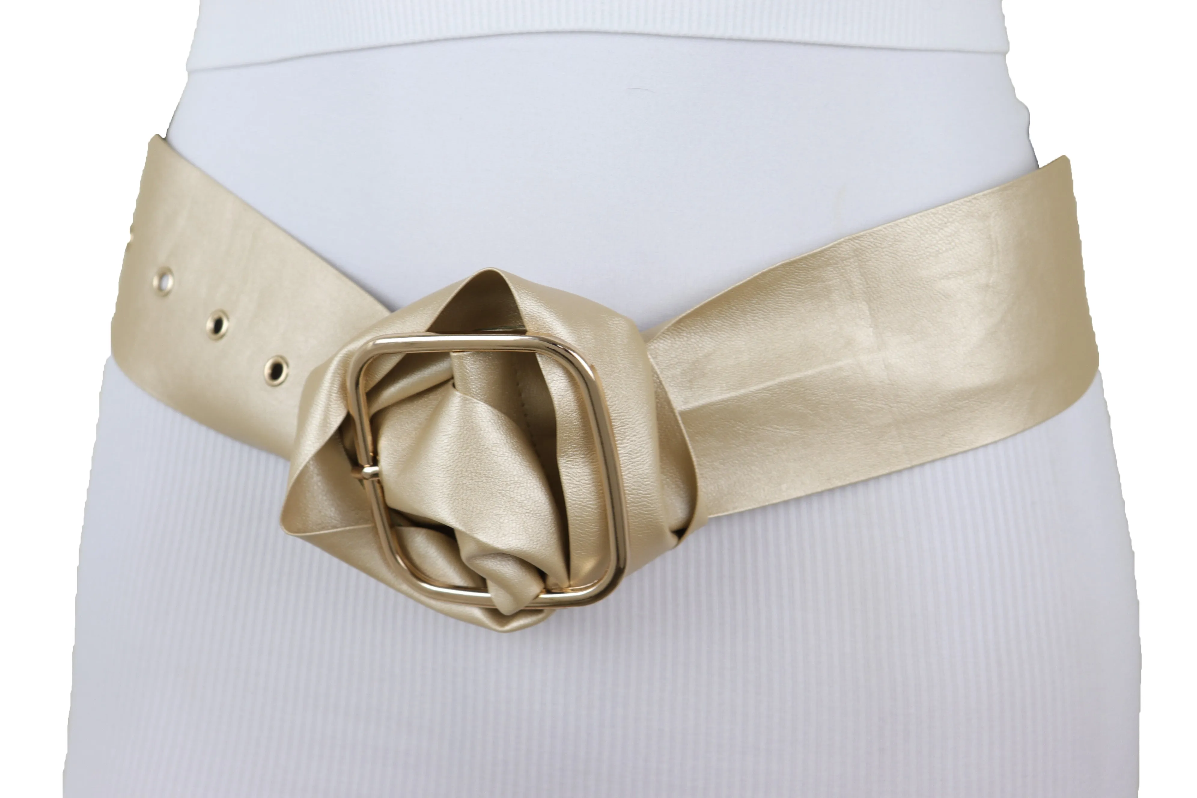 Gold Extra Long Fabric Wide Waistband Fashion Belt Adjustable Size XS S