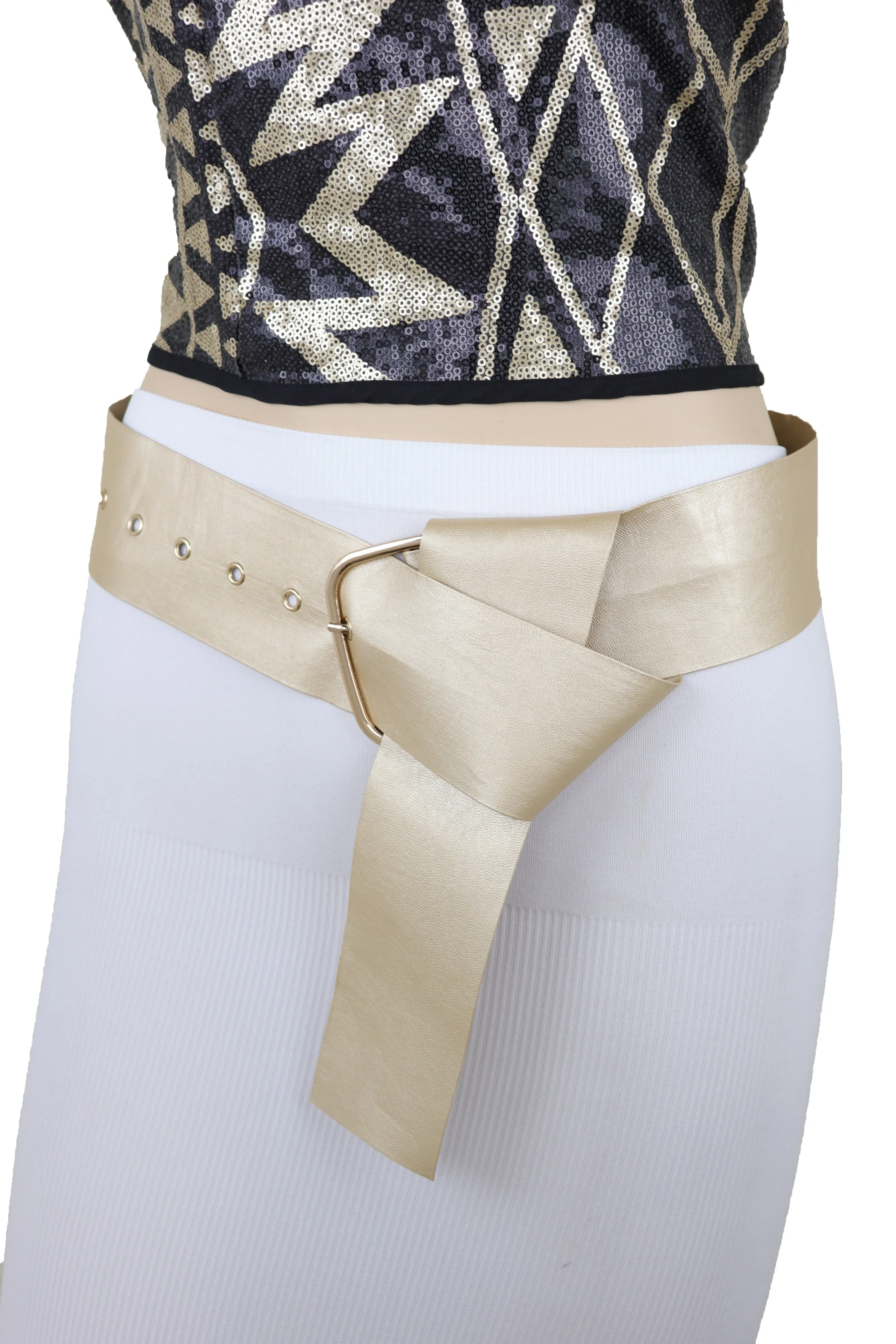 Gold Extra Long Fabric Wide Waistband Fashion Belt Adjustable Size XS S