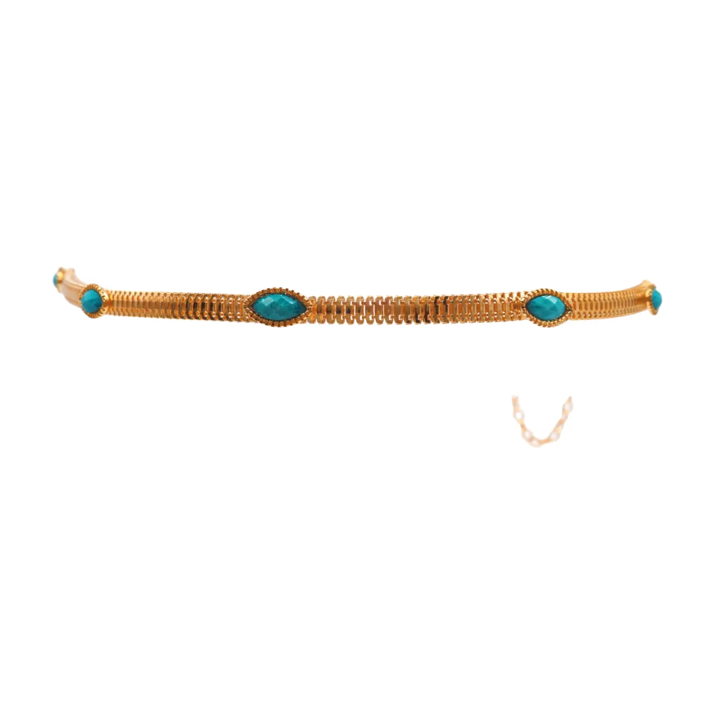 Gold Metal Chain Belt Turquoise Blue Beads S M L