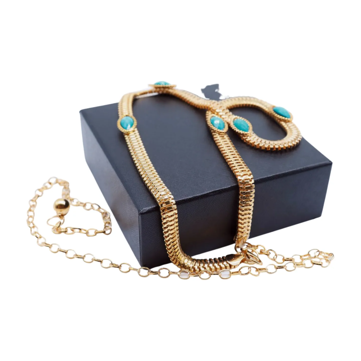 Gold Metal Chain Belt Turquoise Blue Beads S M L