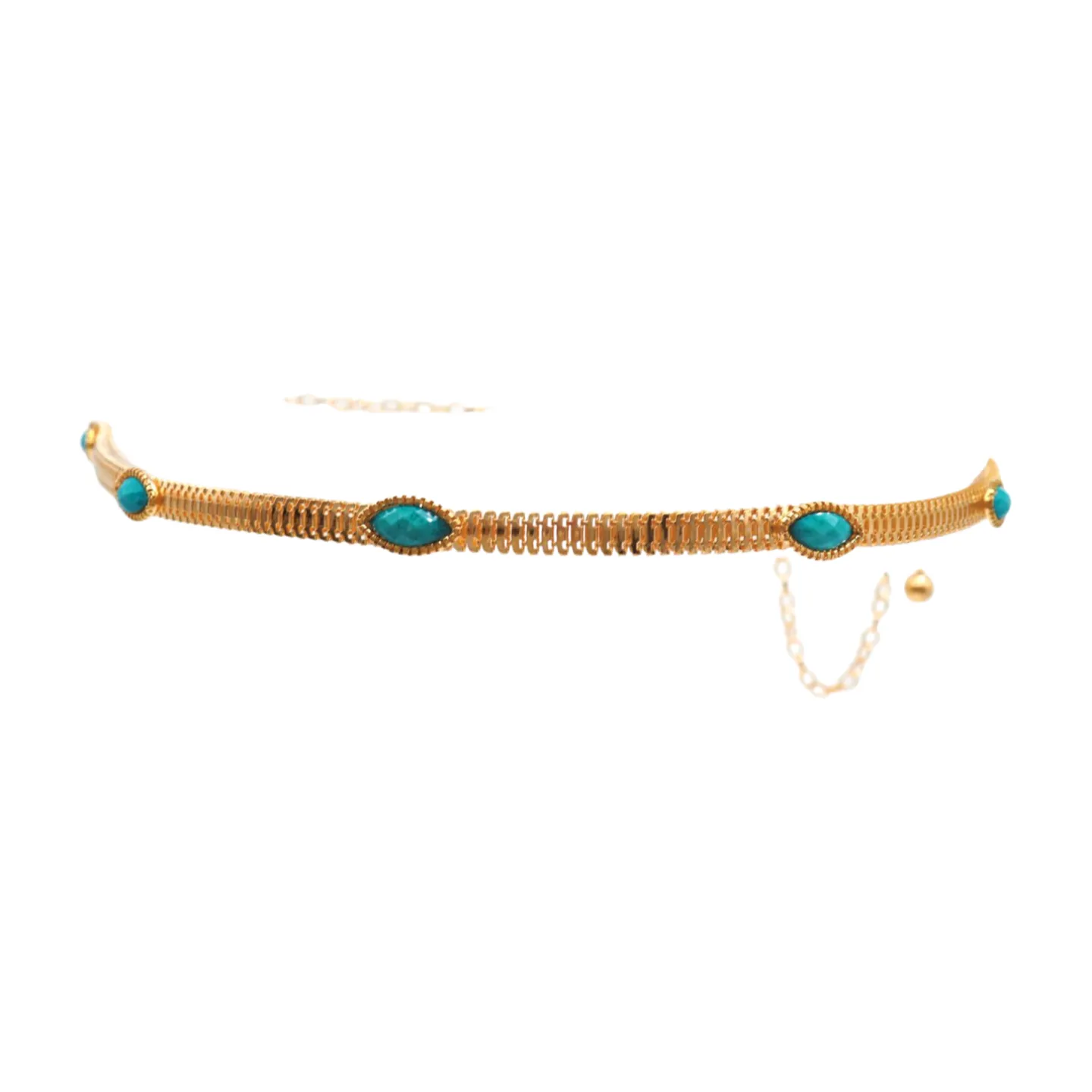 Gold Metal Chain Belt Turquoise Blue Beads S M L