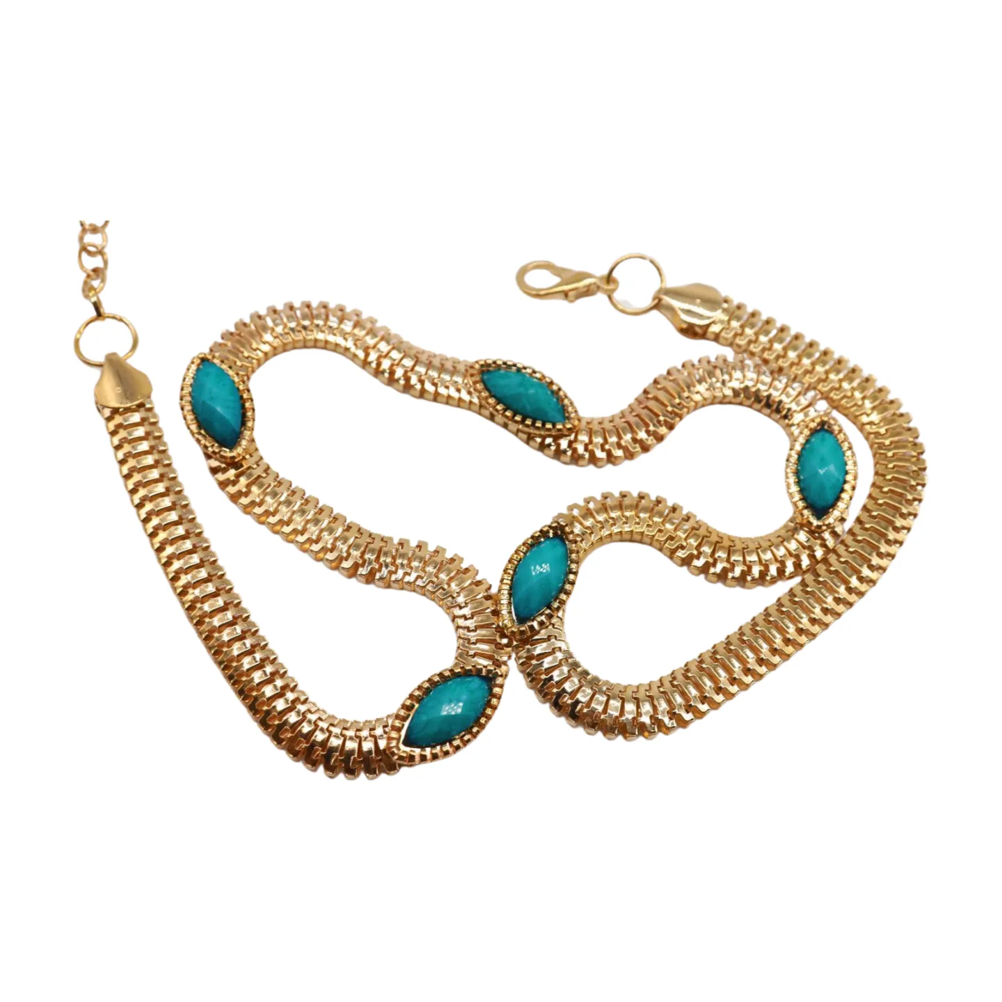 Gold Metal Chain Belt Turquoise Blue Beads S M L