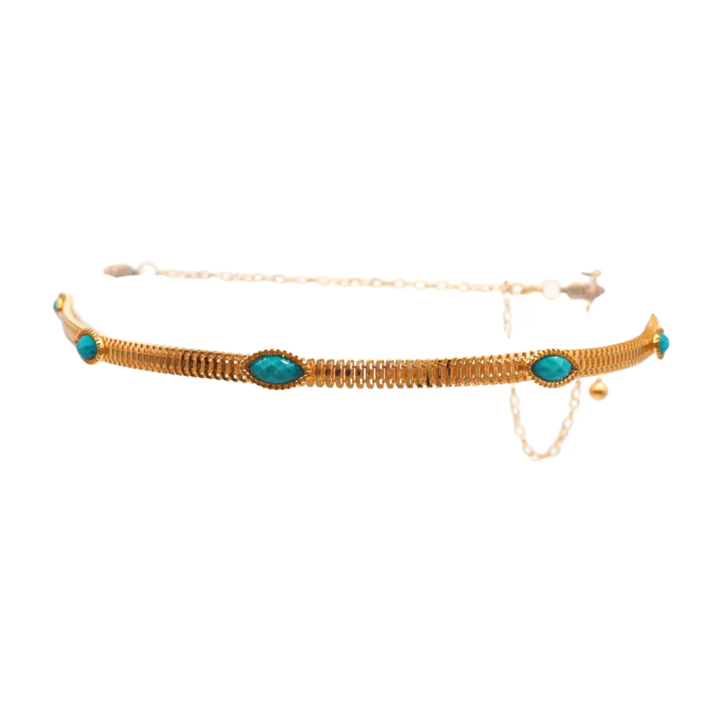 Gold Metal Chain Belt Turquoise Blue Beads S M L
