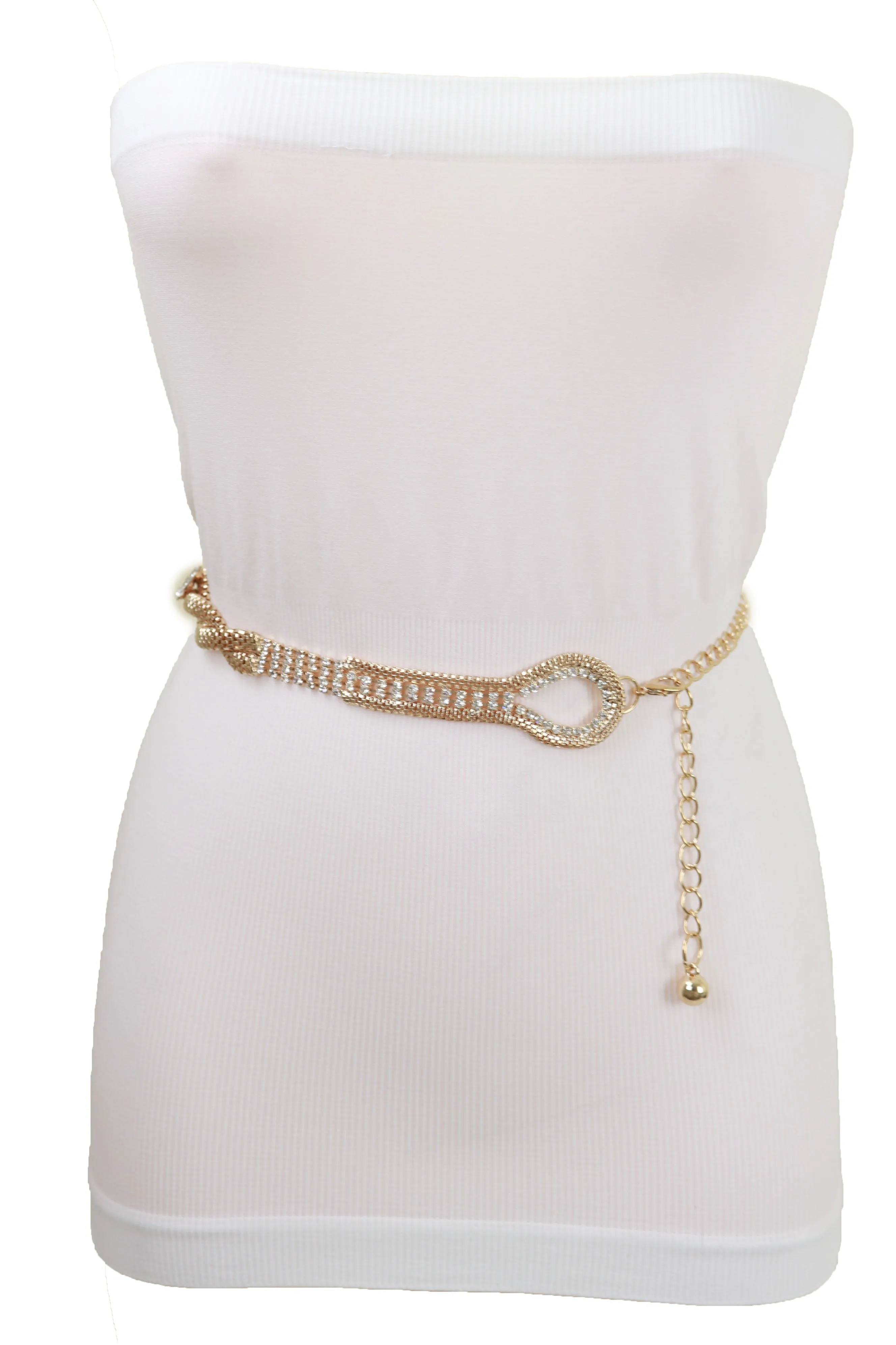 Gold Metal Chain Braided Belt Flower Charms Fit Size S M L