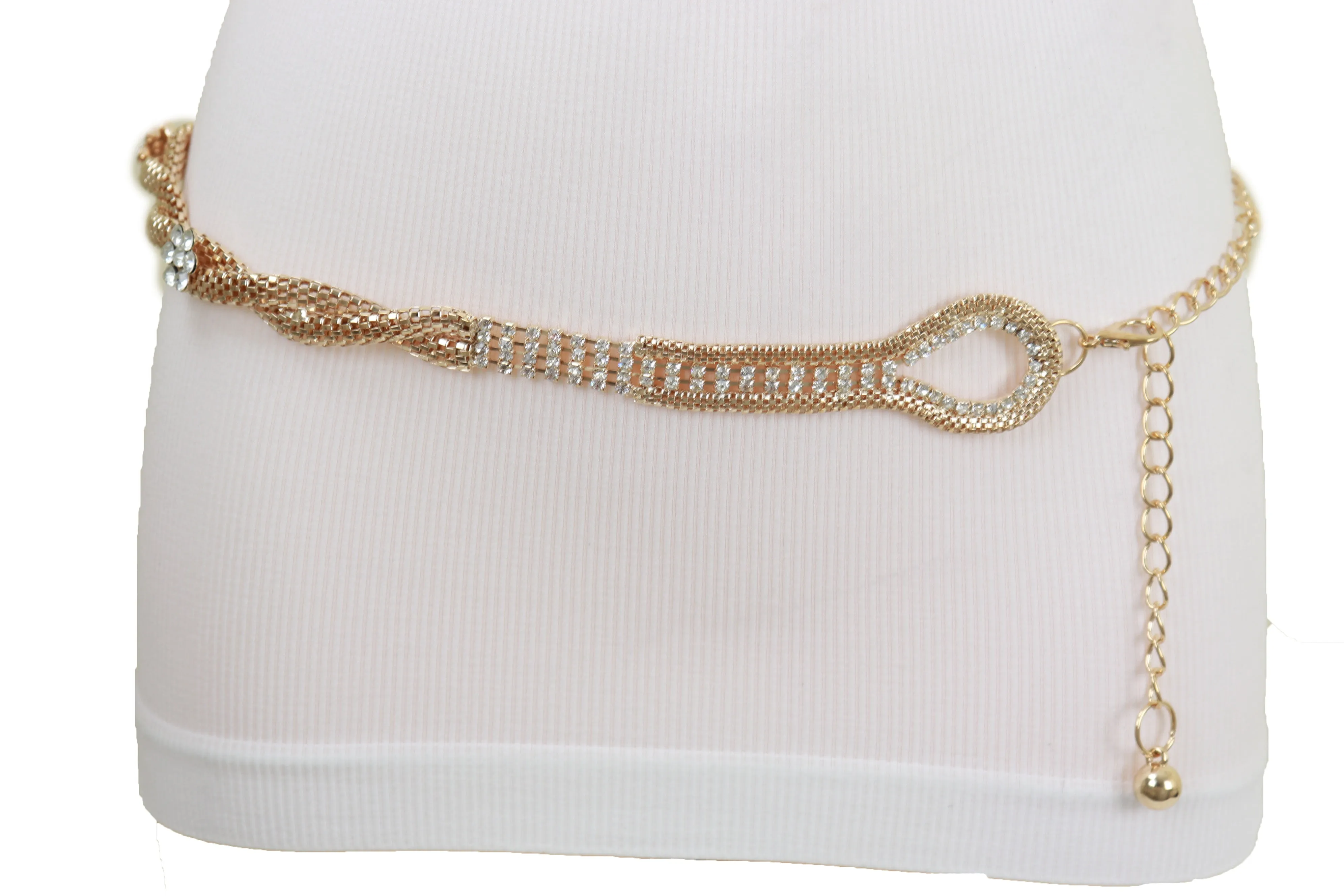 Gold Metal Chain Braided Belt Flower Charms Fit Size S M L