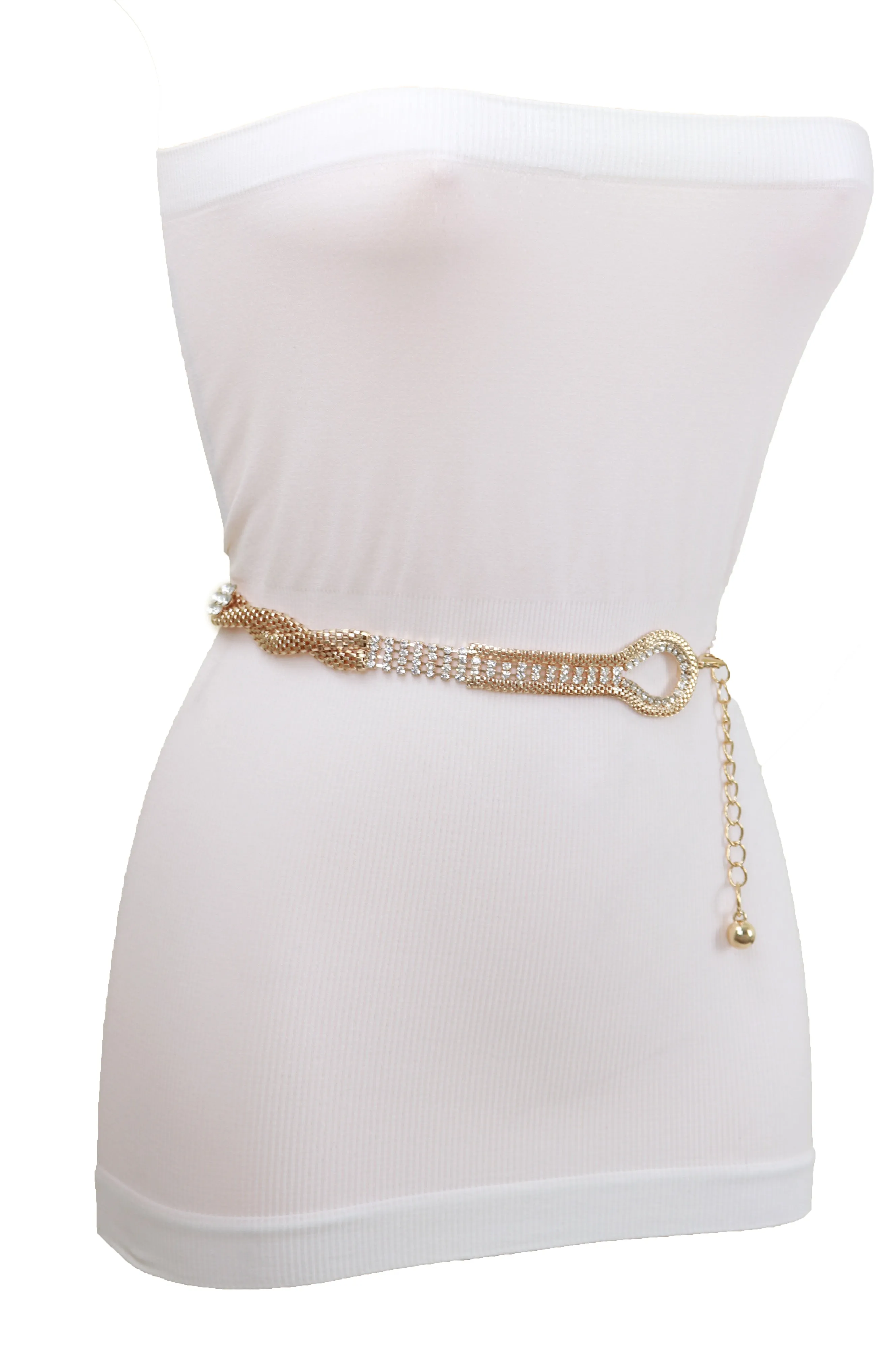 Gold Metal Chain Braided Belt Flower Charms Fit Size S M L