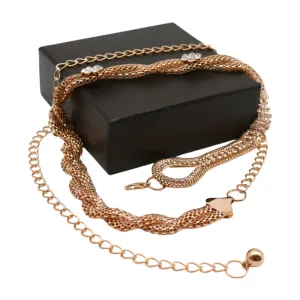 Gold Metal Chain Braided Belt Flower Charms Fit Size S M L
