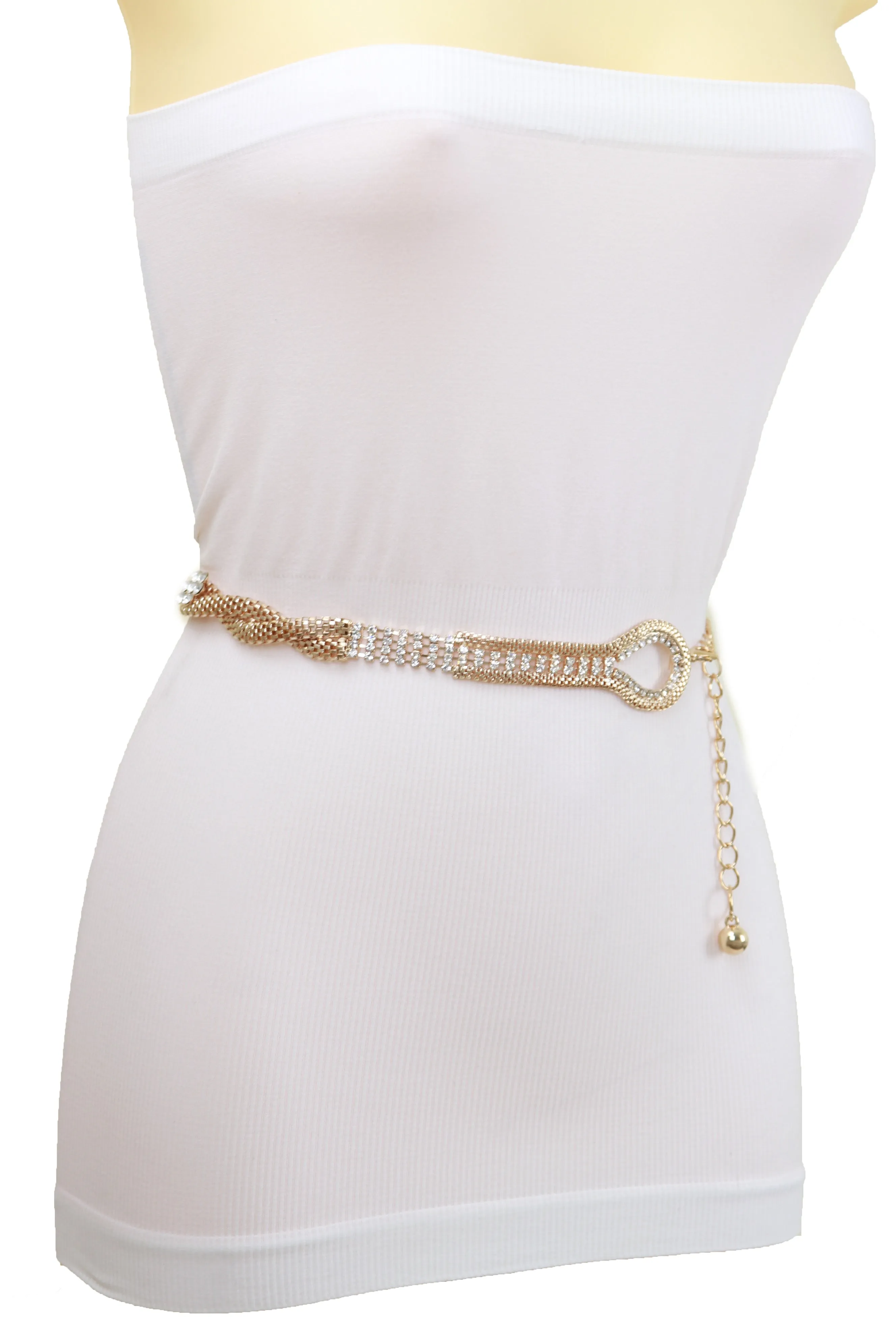 Gold Metal Chain Braided Belt Flower Charms Fit Size S M L