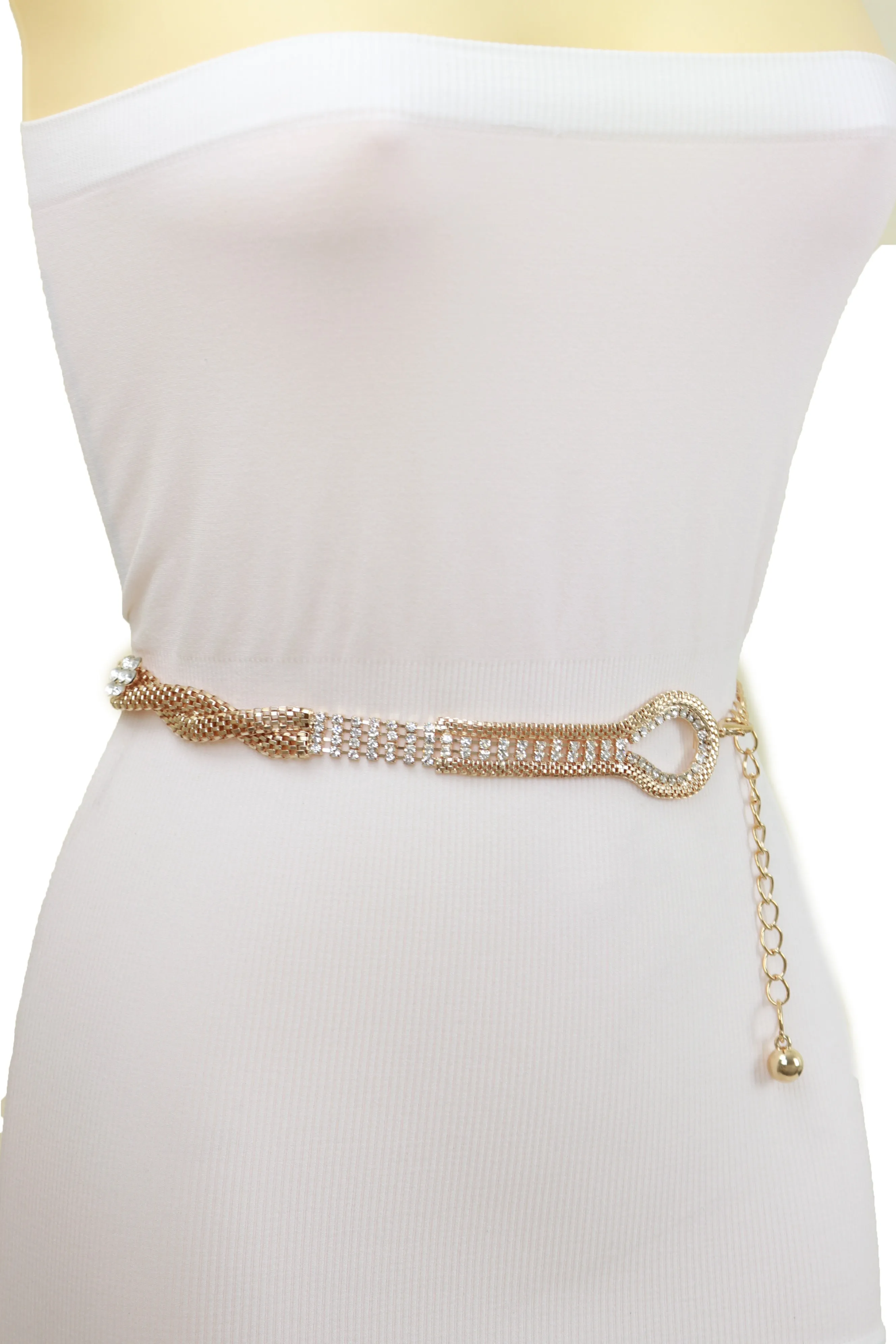 Gold Metal Chain Braided Belt Flower Charms Fit Size S M L