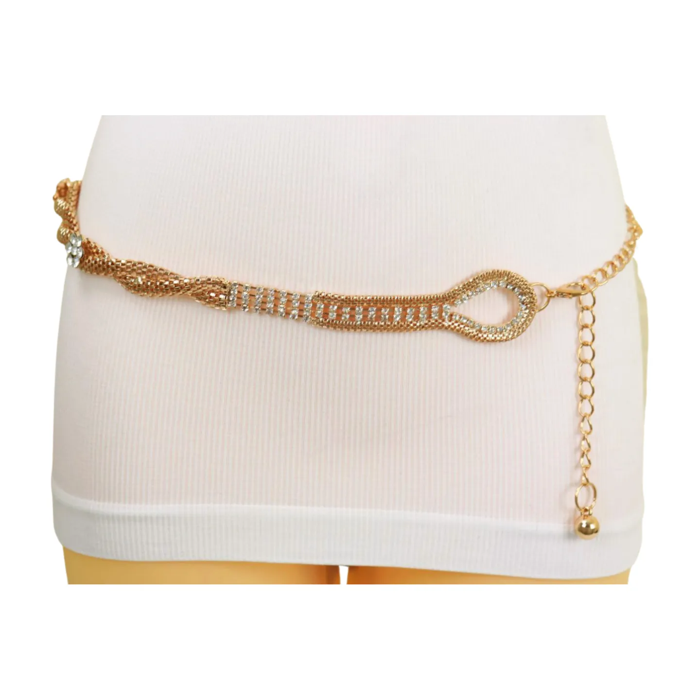 Gold Metal Chain Braided Belt Flower Charms Fit Size S M L