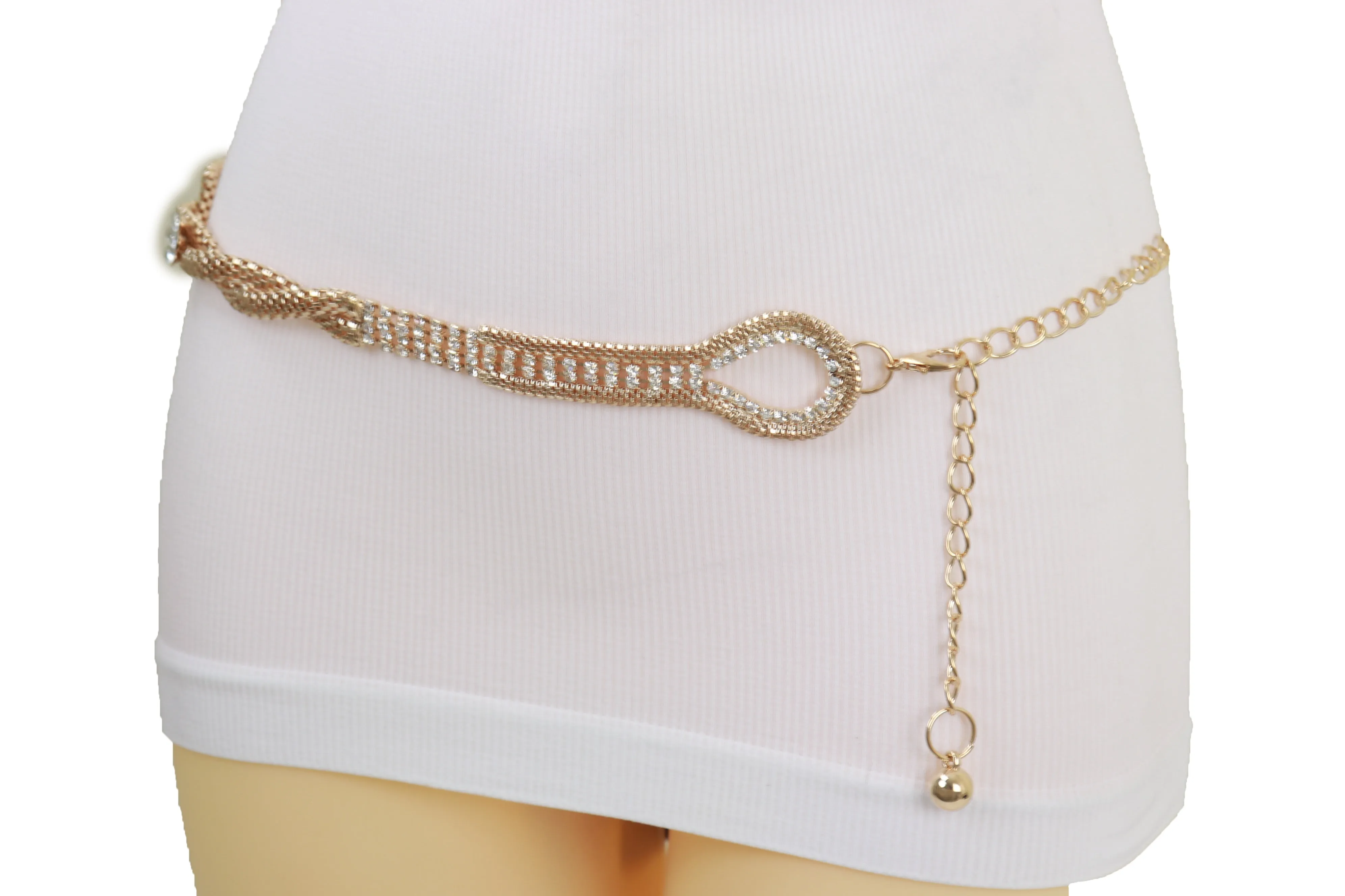 Gold Metal Chain Braided Belt Flower Charms Fit Size S M L