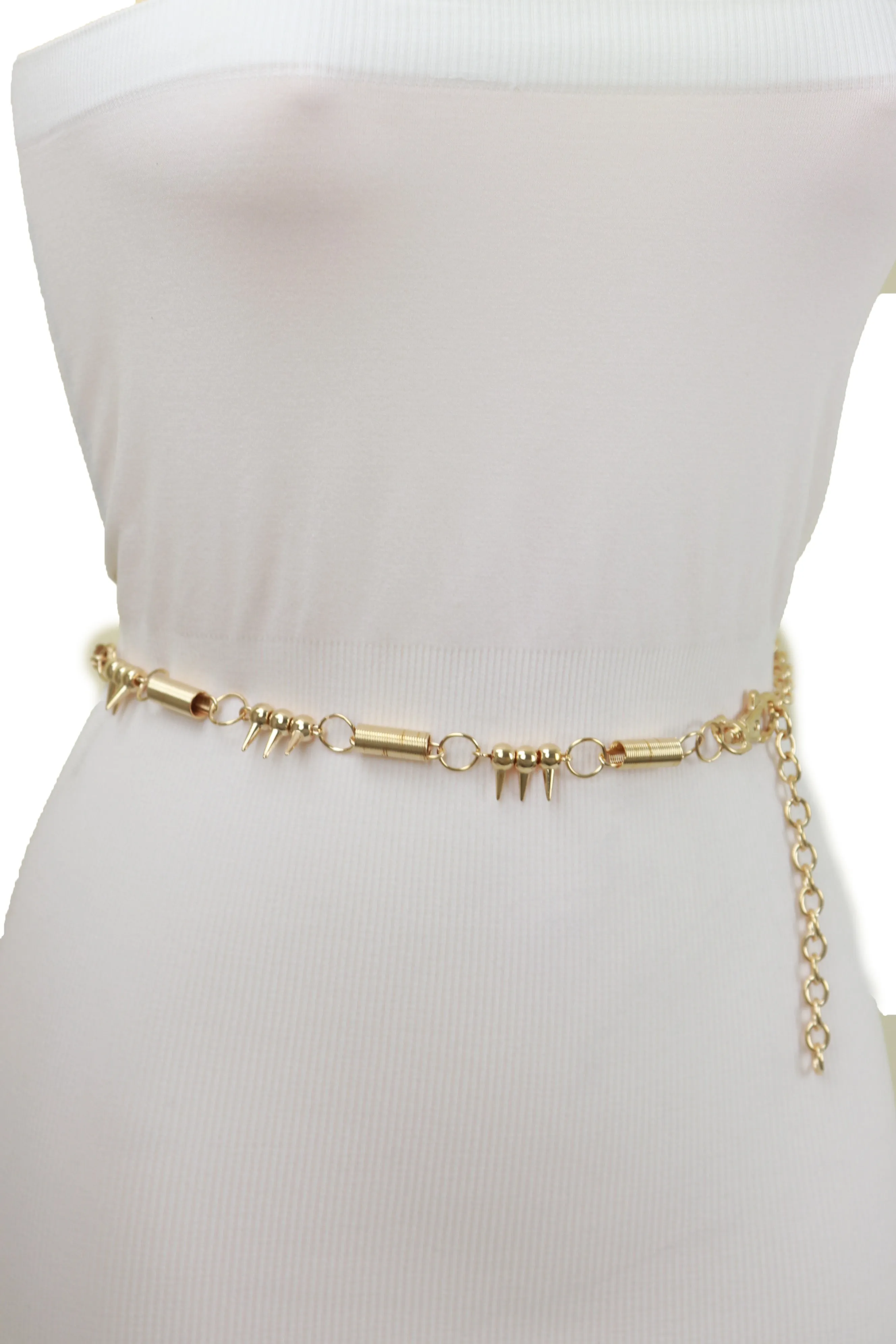 Gold Metal Chain Fashion Belt Spike Horn Charms Fit Size M L XL