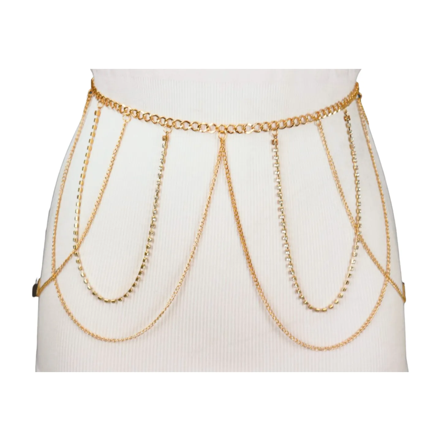 Gold Metal Chain Waves Belt Silver Bling S M