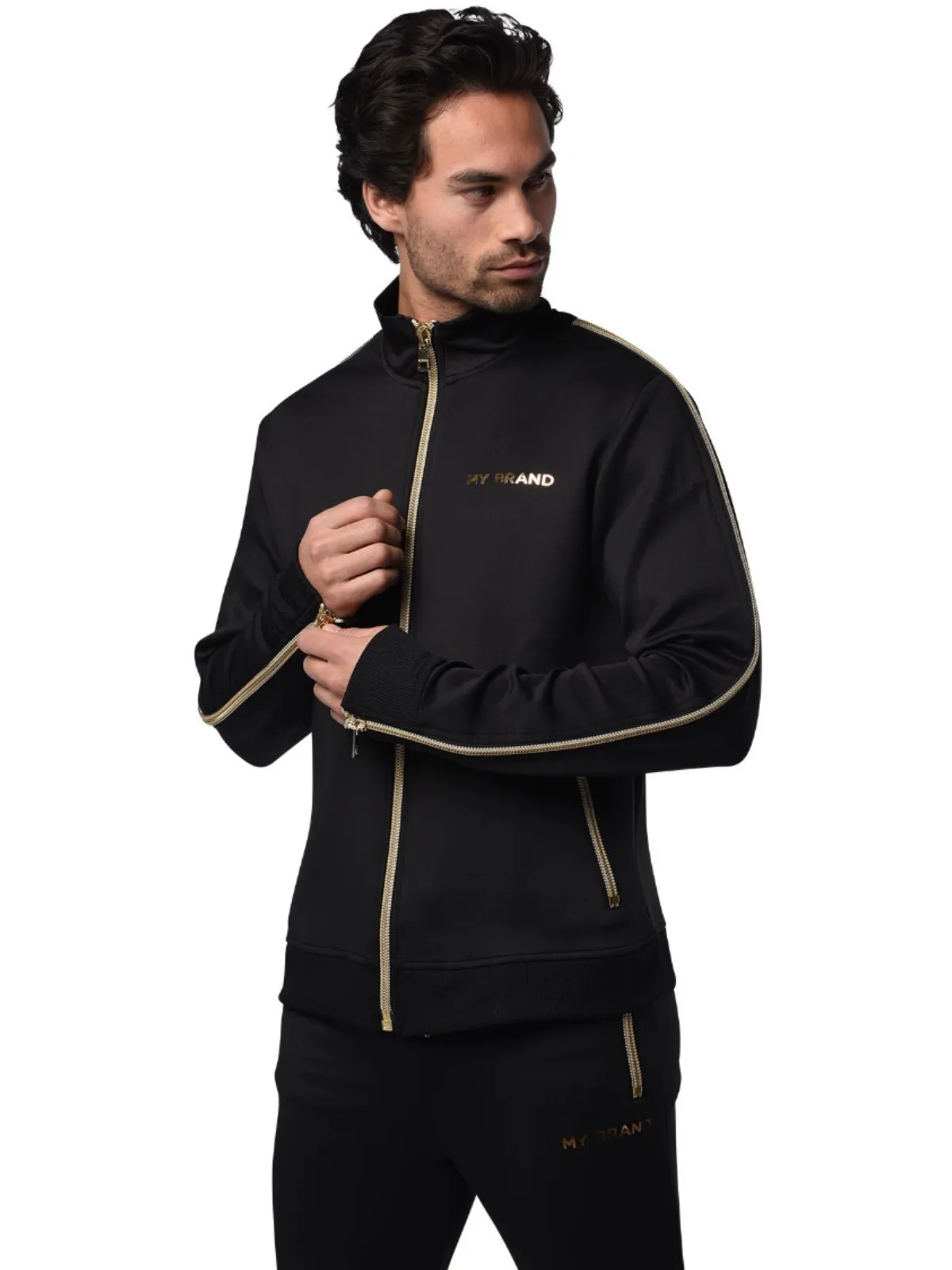 Gold Zipper Tracksuit | BLACK