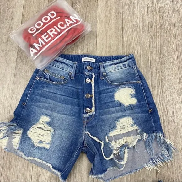 Good American Distressed Jean Shorts