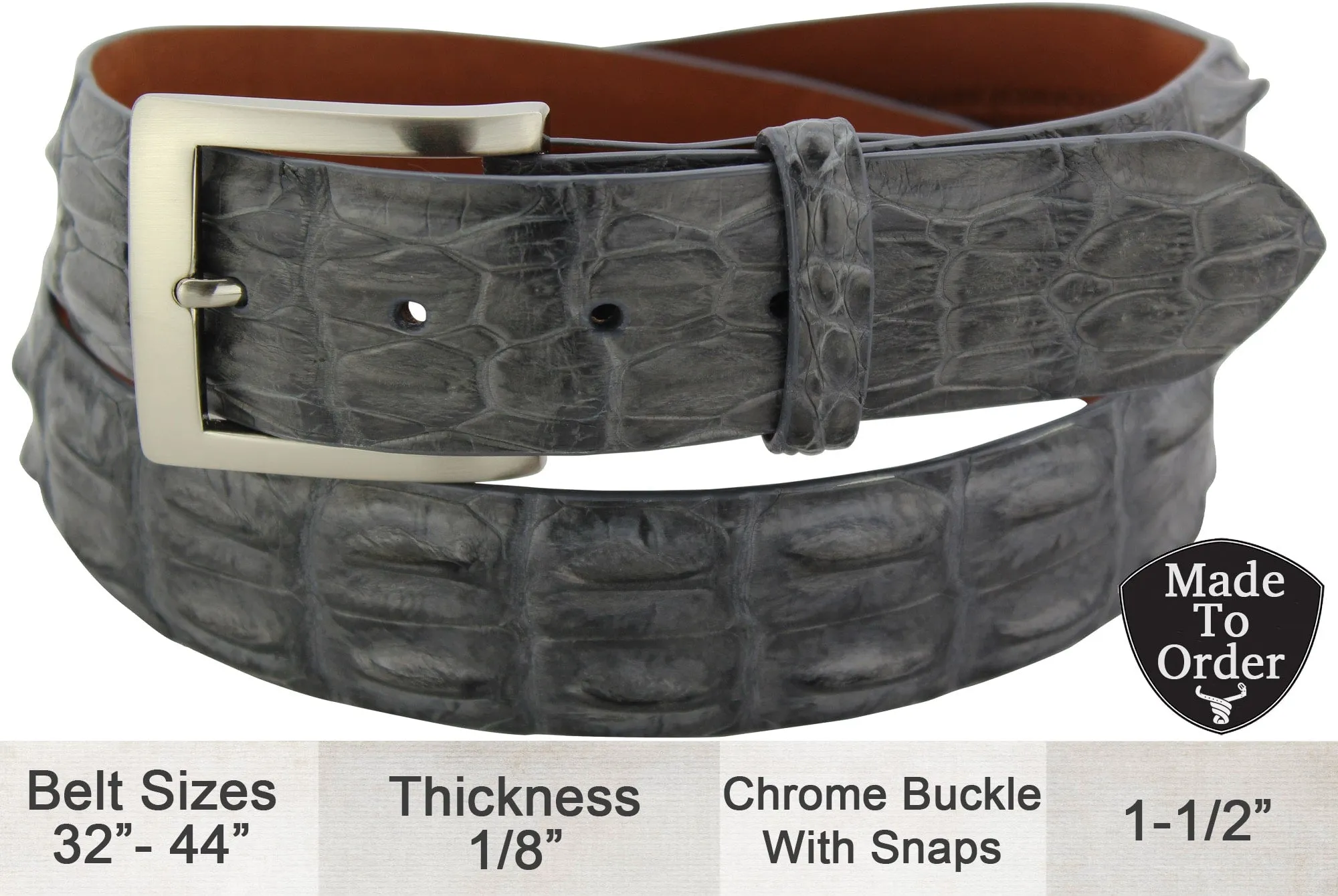 Gray Australian Saltwater Hornback Crocodile Designer Full Grain Leather Belt **Made To Order Allow 5 To 6 Weeks To Ship